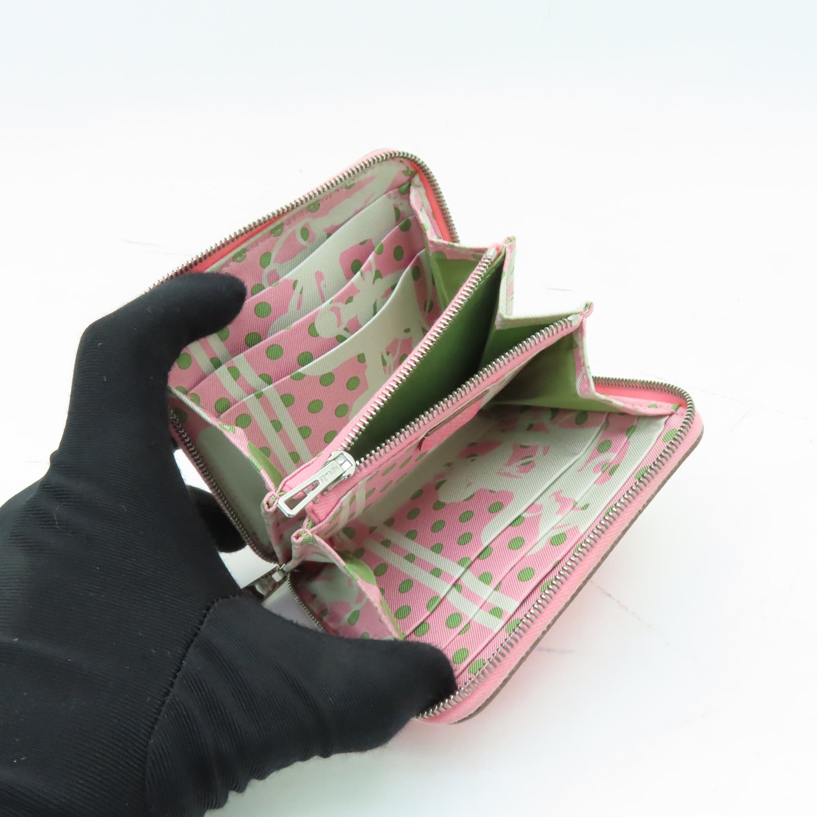 HERMES Epsom皮革Compact Wallet銀扣錢包Rose Sakura粉紅色