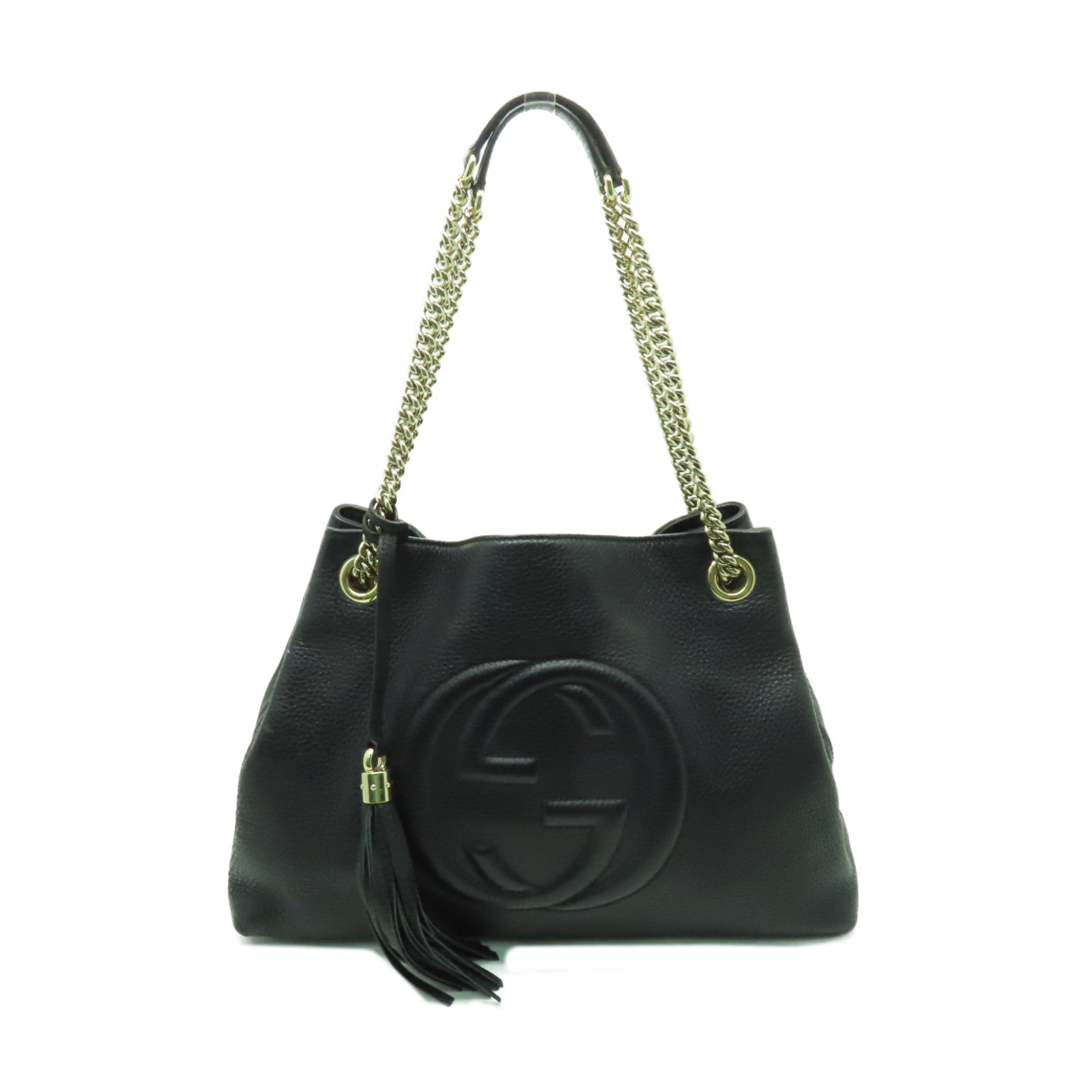 GUCCI 牛皮皮革Chain Shoulder Bag金扣鏈帶肩背袋黒色