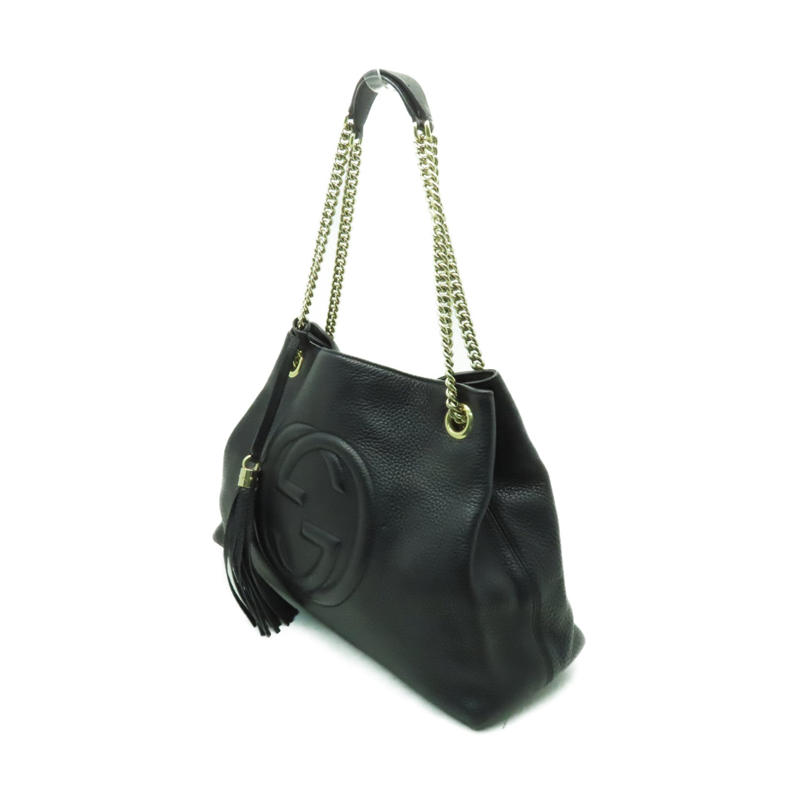 GUCCI 牛皮皮革Chain Shoulder Bag金扣鏈帶肩背袋黒色