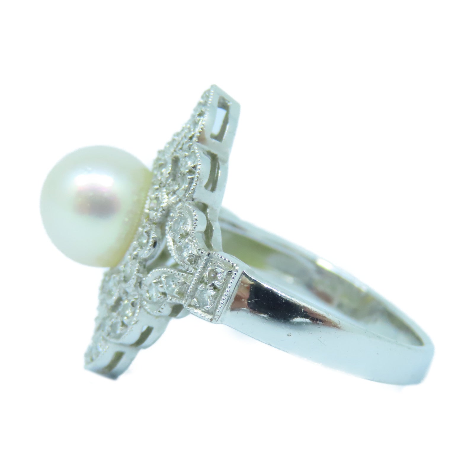 JEWELRY 18K白金Pearl Diamond Ring珍珠/鑽石戒指US#6.25