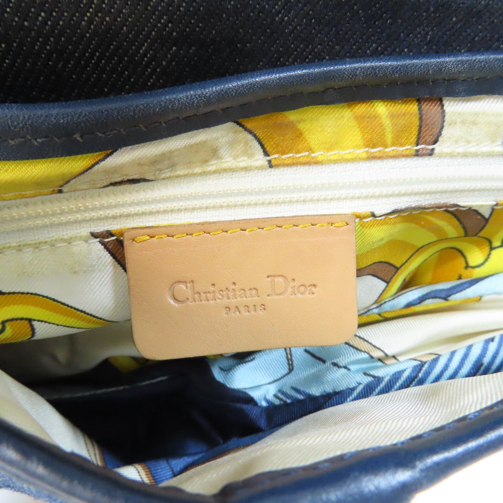 Dior 牛仔布/皮革Saddle Handbag金扣肩背袋藍色/啡色