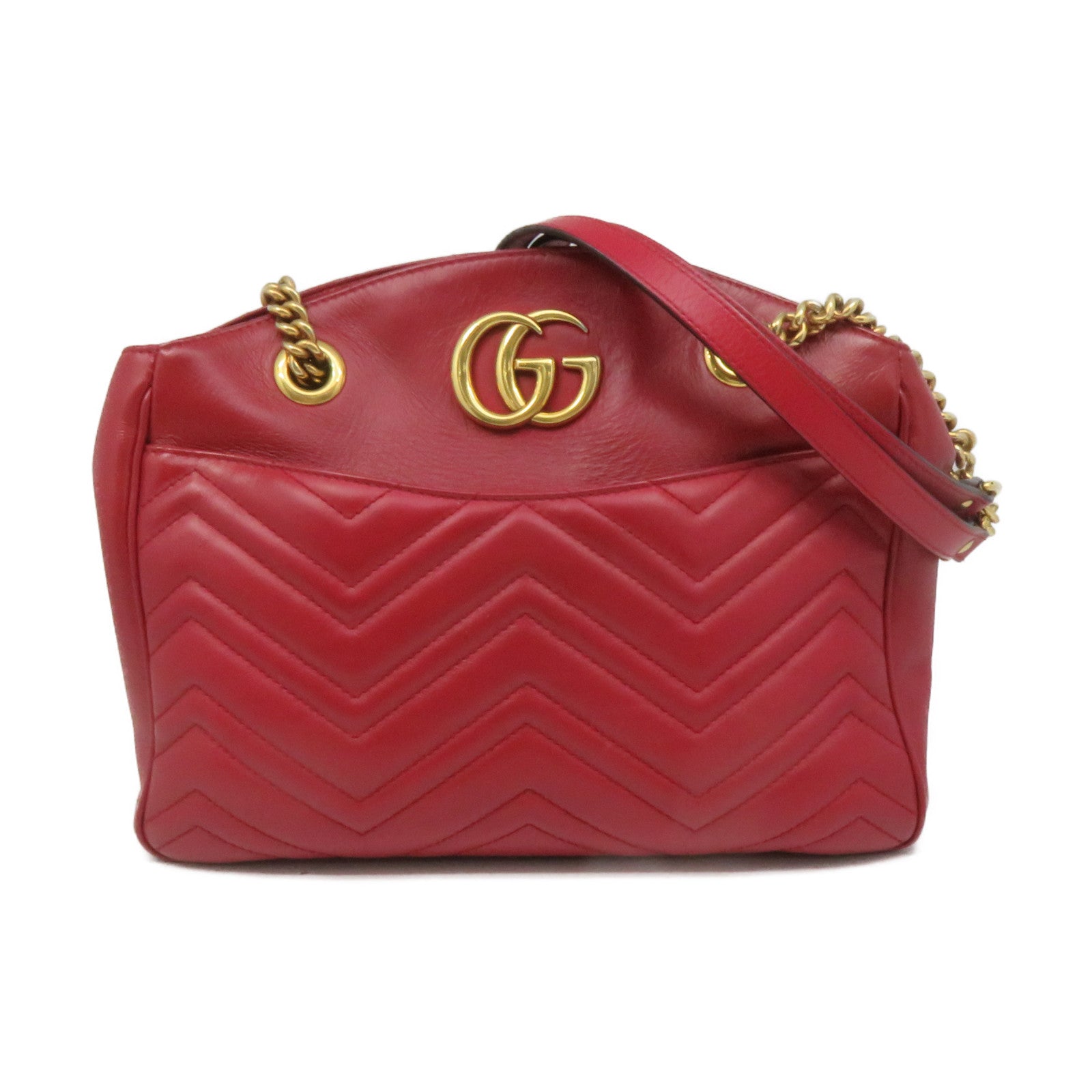 GUCCI 牛皮皮革GG Marmot Chain Shoulder Bag鏈帶肩背袋紅色