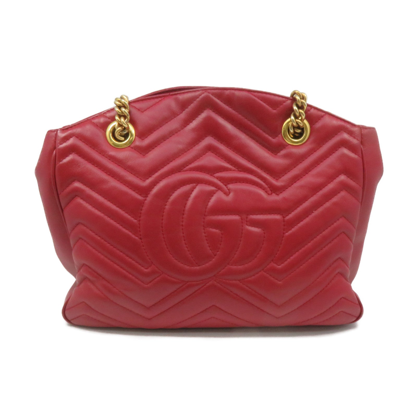 GUCCI 牛皮皮革GG Marmot Chain Shoulder Bag鏈帶肩背袋紅色