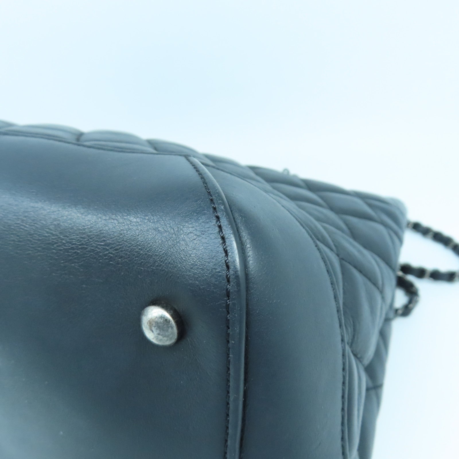 CHANEL 菱格牛皮皮革Chain Shoulder手挽肩背兩用袋黑色