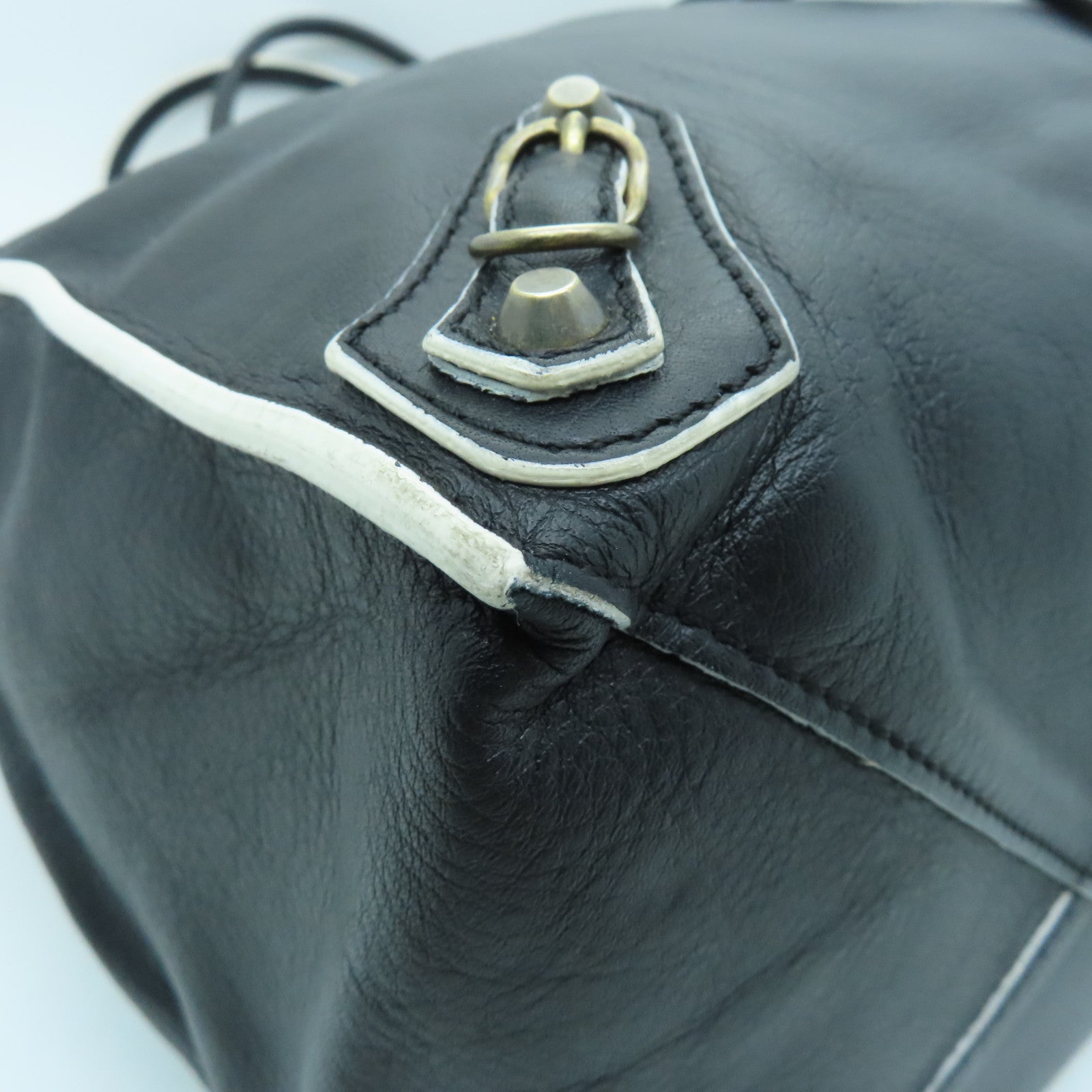 BALENCIAGA Sheepskin Leather Papier A4 Tote Gold Buckle Handle Shoulder Backpack Black
