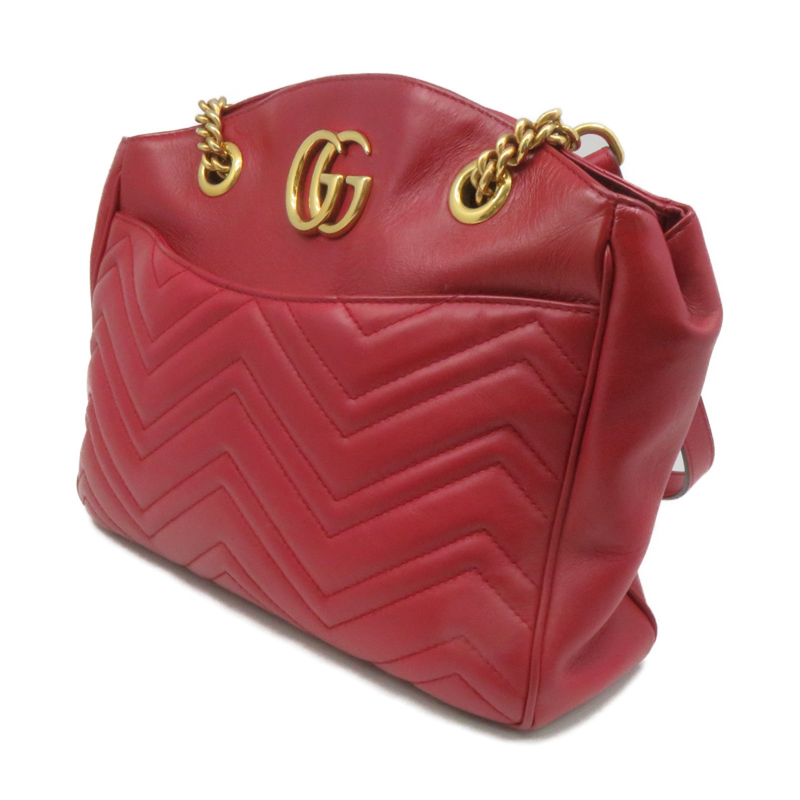 GUCCI 牛皮皮革GG Marmot Chain Shoulder Bag鏈帶肩背袋紅色