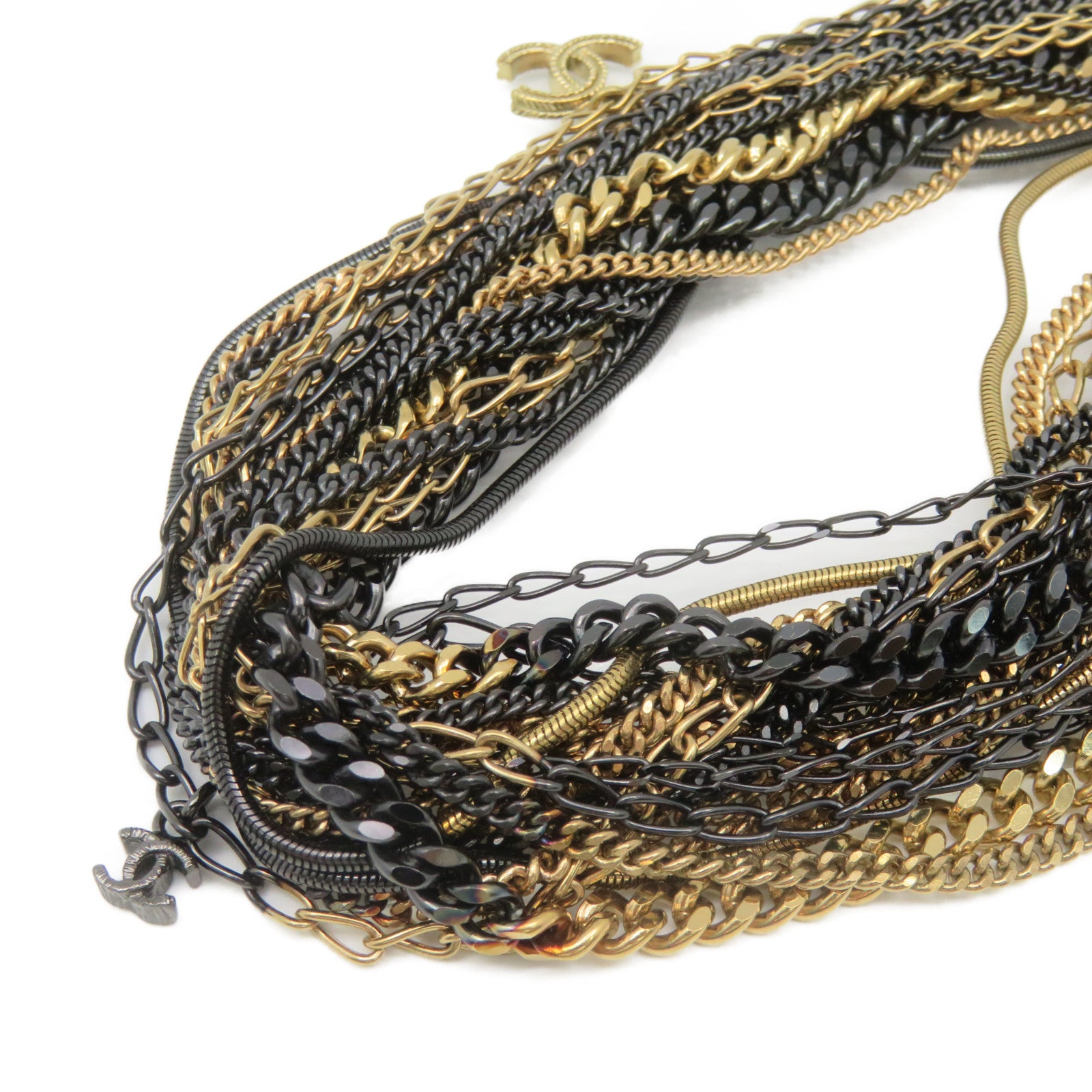 CHANEL Metal Necklace Black/Gold