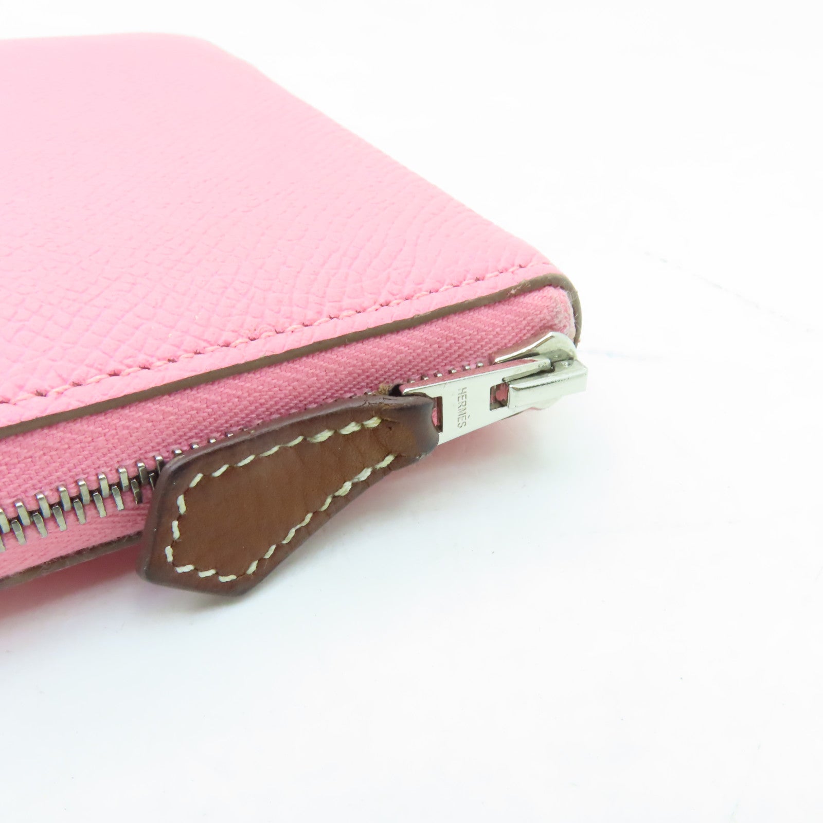HERMES Epsom皮革Compact Wallet銀扣錢包Rose Sakura粉紅色