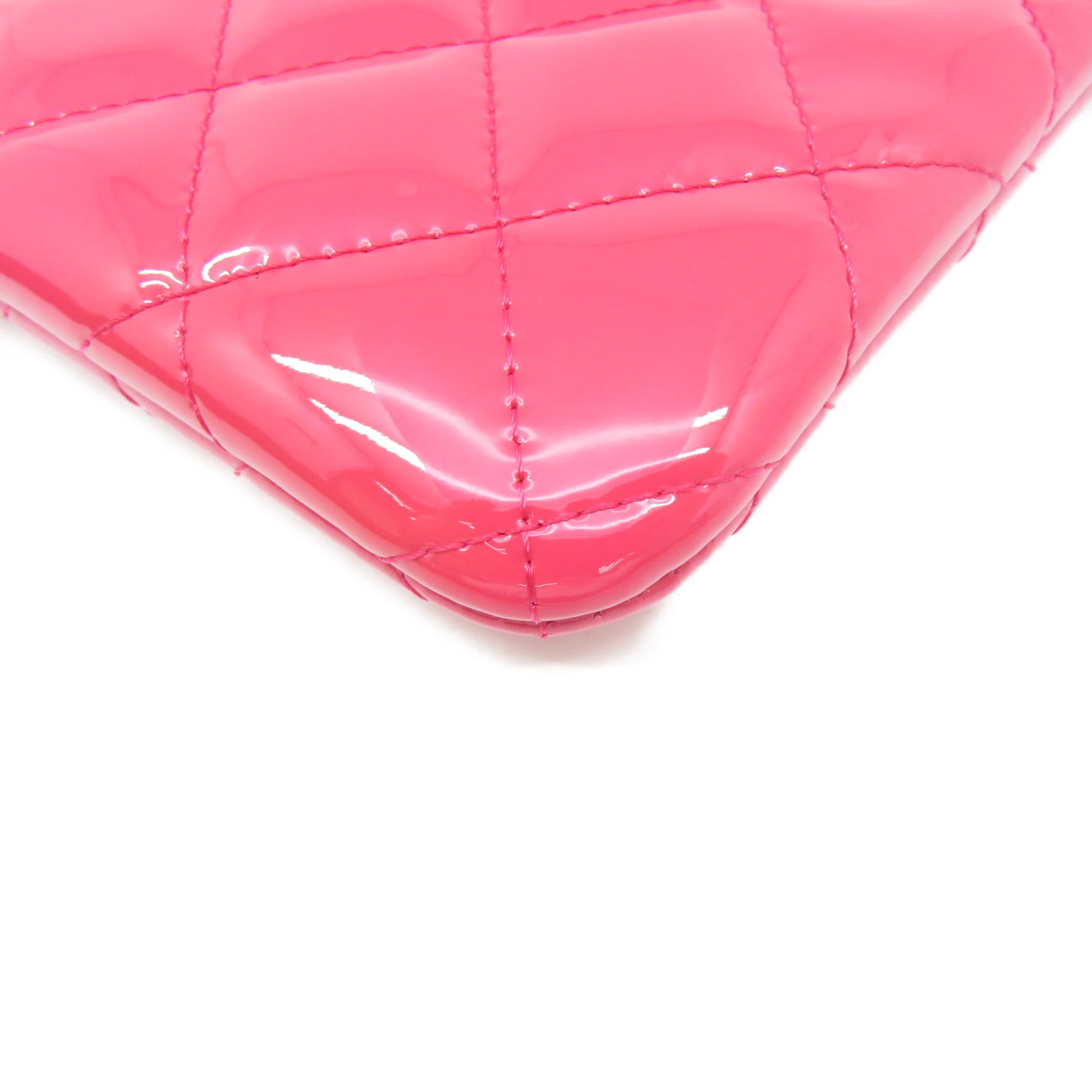 CHANEL 菱格漆皮皮革Clutch銀扣手拿包粉紅色