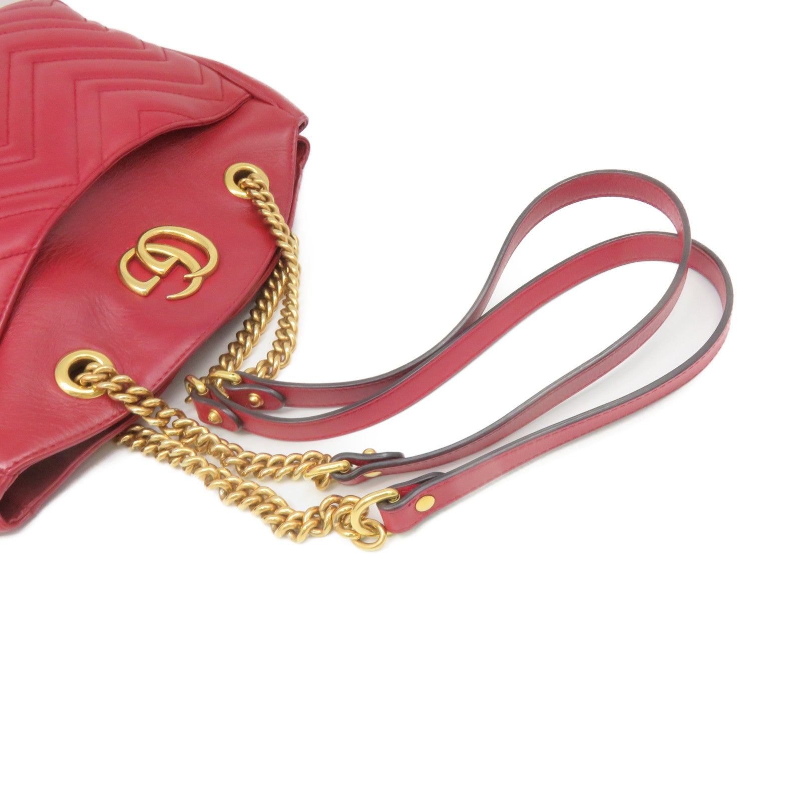 GUCCI 牛皮皮革GG Marmot Chain Shoulder Bag鏈帶肩背袋紅色