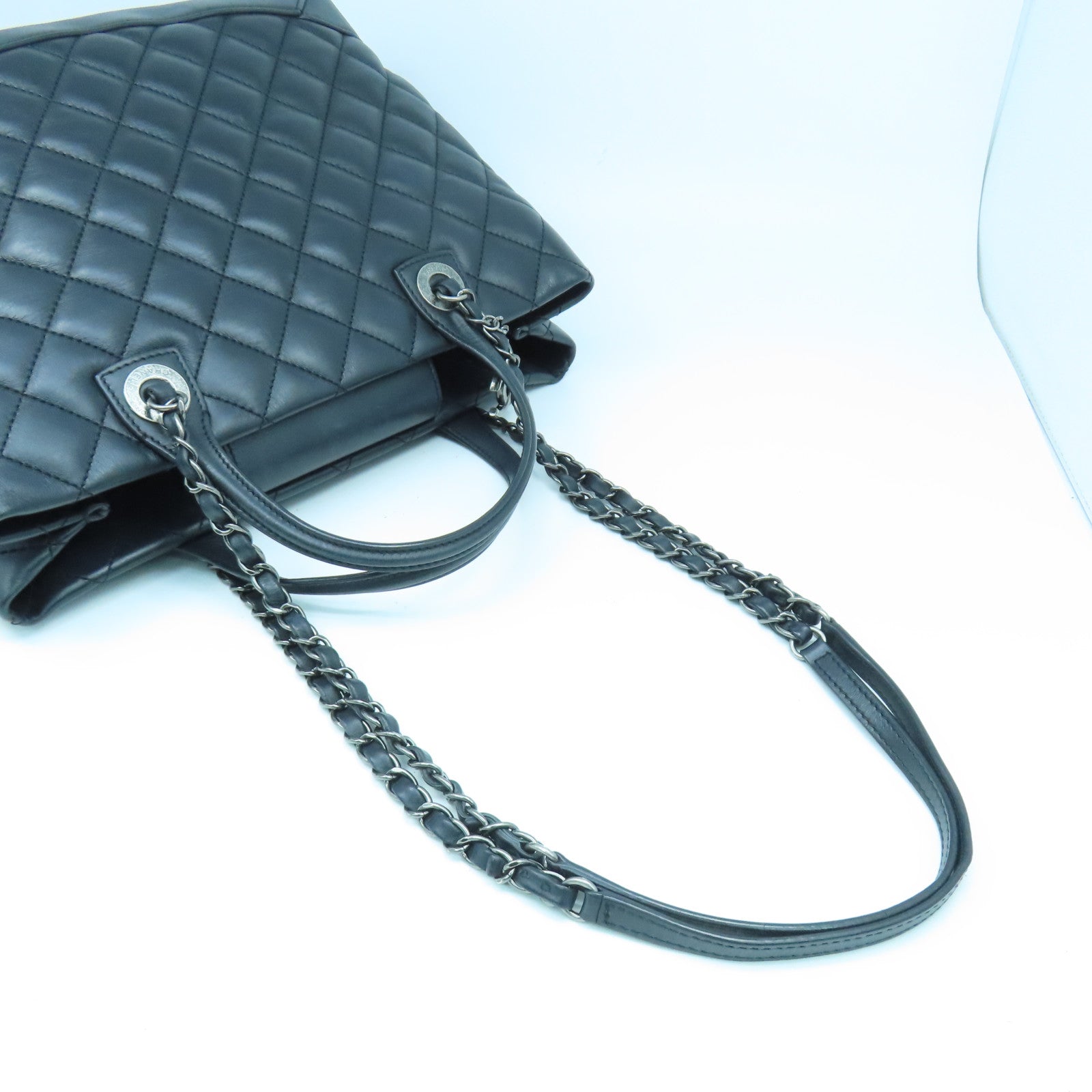 CHANEL 菱格牛皮皮革Chain Shoulder手挽肩背兩用袋黑色