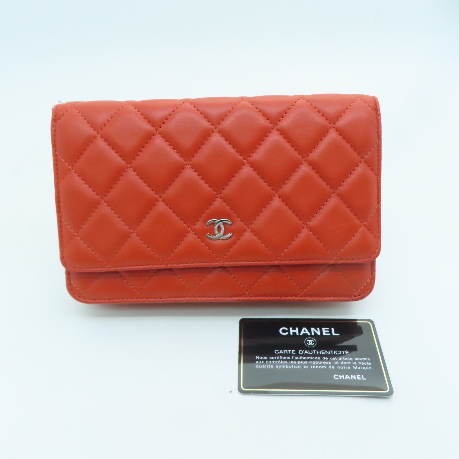 CHANEL Rhombus Sheepskin Leather Chain Shoulder Silver Buckle Chain Shoulder Bag Red
