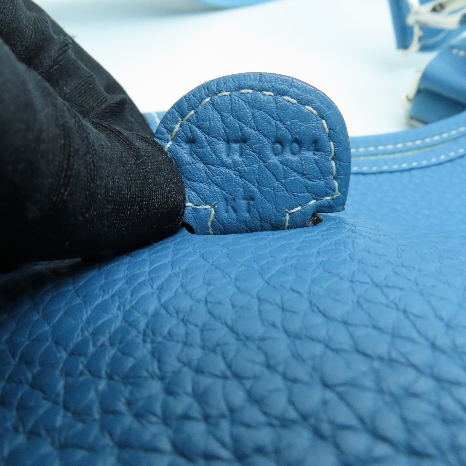 HERMES Clemence皮革Evelyne PM Shoulder Bag銀扣肩背袋藍色