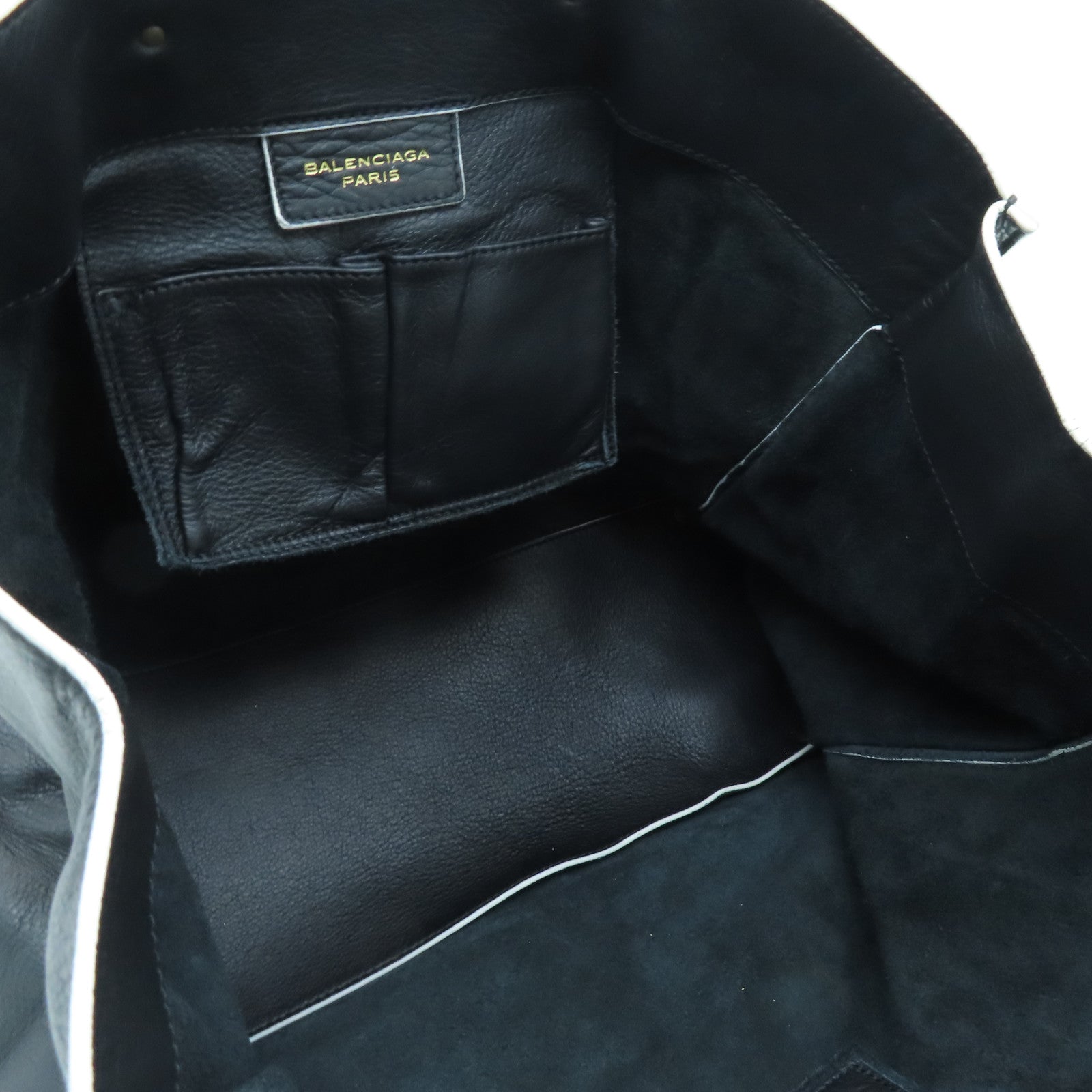 BALENCIAGA Sheepskin Leather Papier A4 Tote Gold Buckle Handle Shoulder Backpack Black