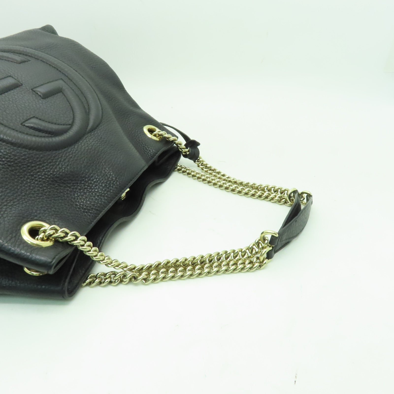 GUCCI 牛皮皮革Chain Shoulder Bag金扣鏈帶肩背袋黒色