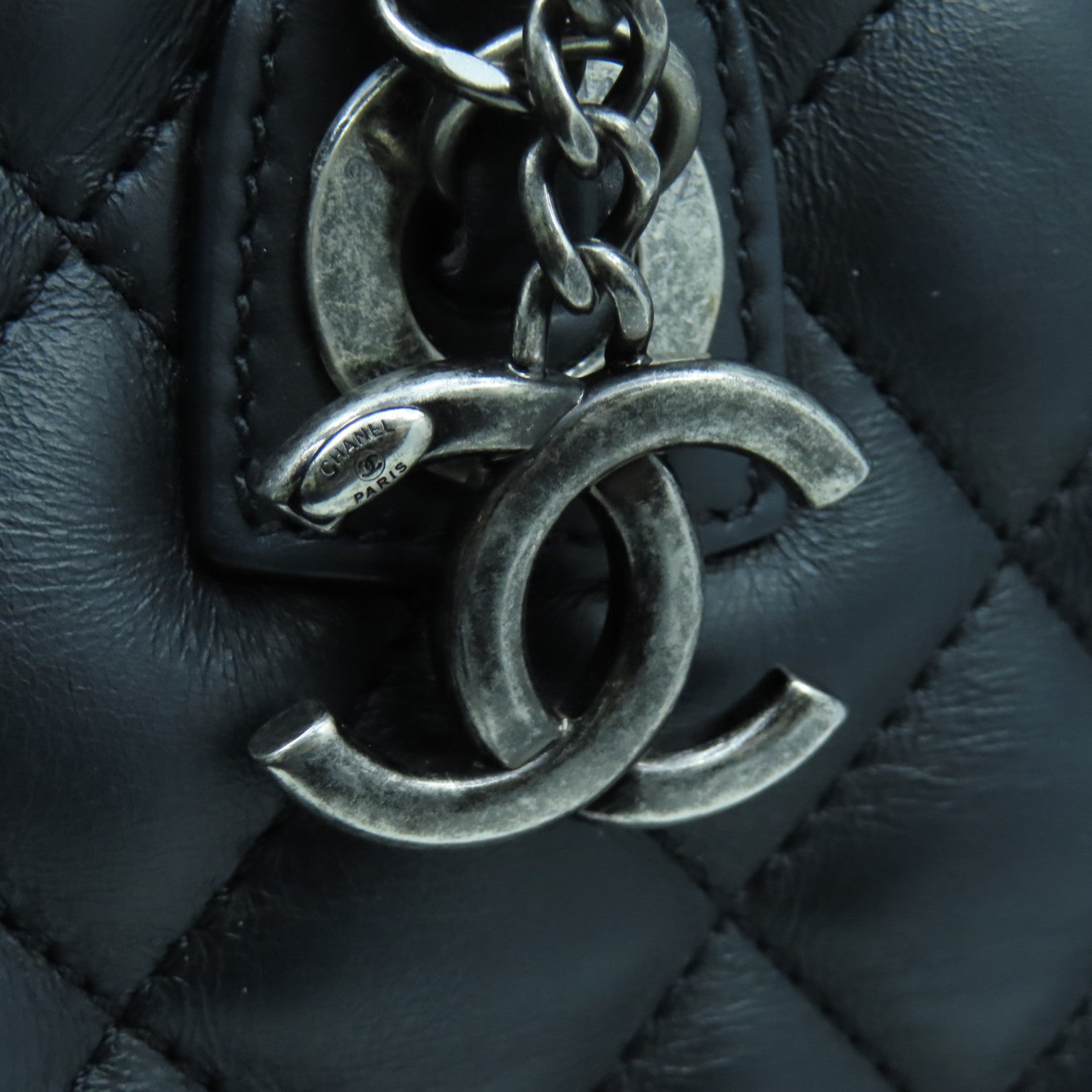 CHANEL 菱格牛皮皮革Chain Shoulder手挽肩背兩用袋黑色