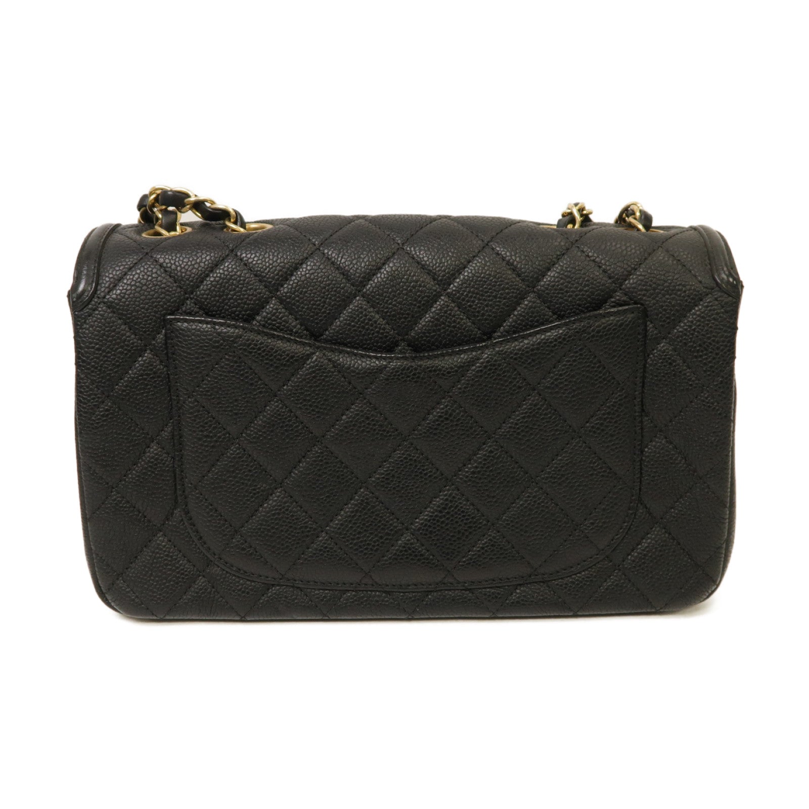 CHANEL 菱格Caviar皮革Chain Shoulder Bag金扣鏈帶肩背袋黒色