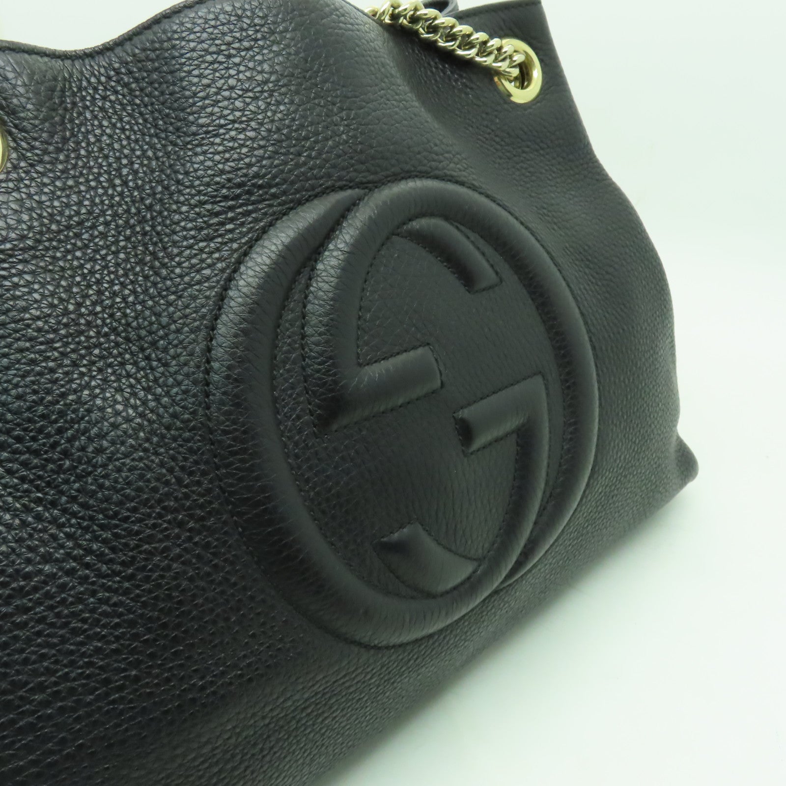 GUCCI 牛皮皮革Chain Shoulder Bag金扣鏈帶肩背袋黒色
