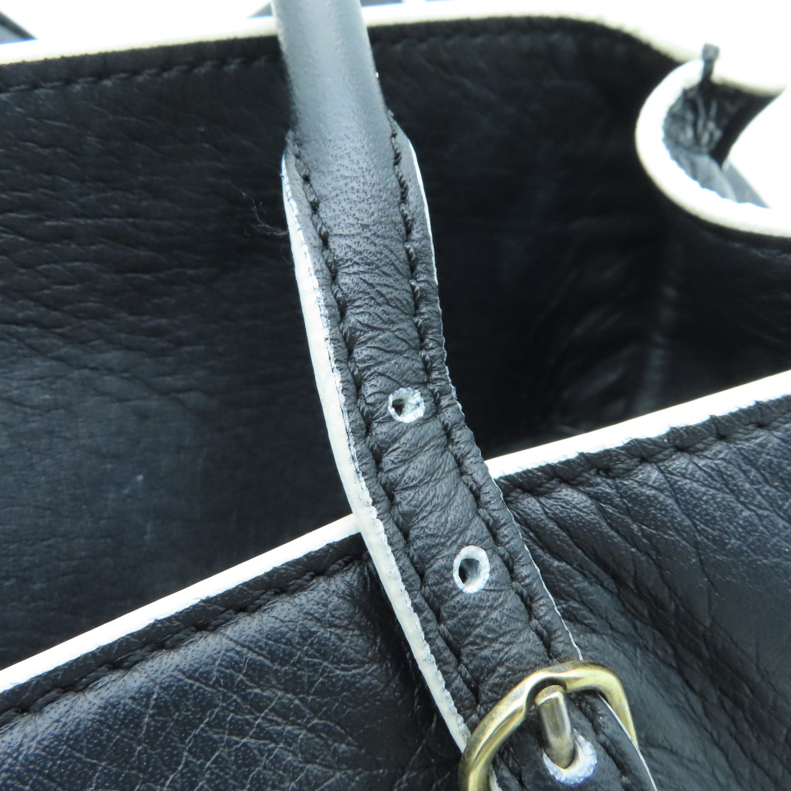 BALENCIAGA Sheepskin Leather Papier A4 Tote Gold Buckle Handle Shoulder Backpack Black