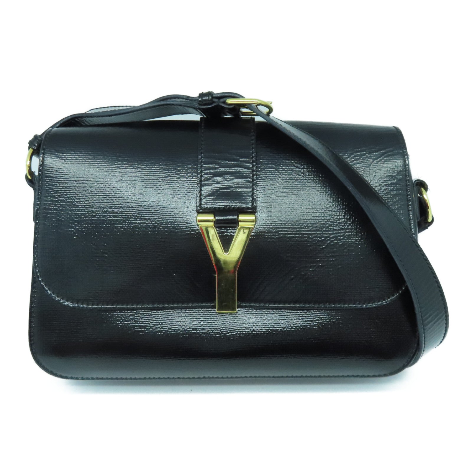 SAINT LAURENT 漆皮皮革Shoulder Bag金扣肩背袋黑色
