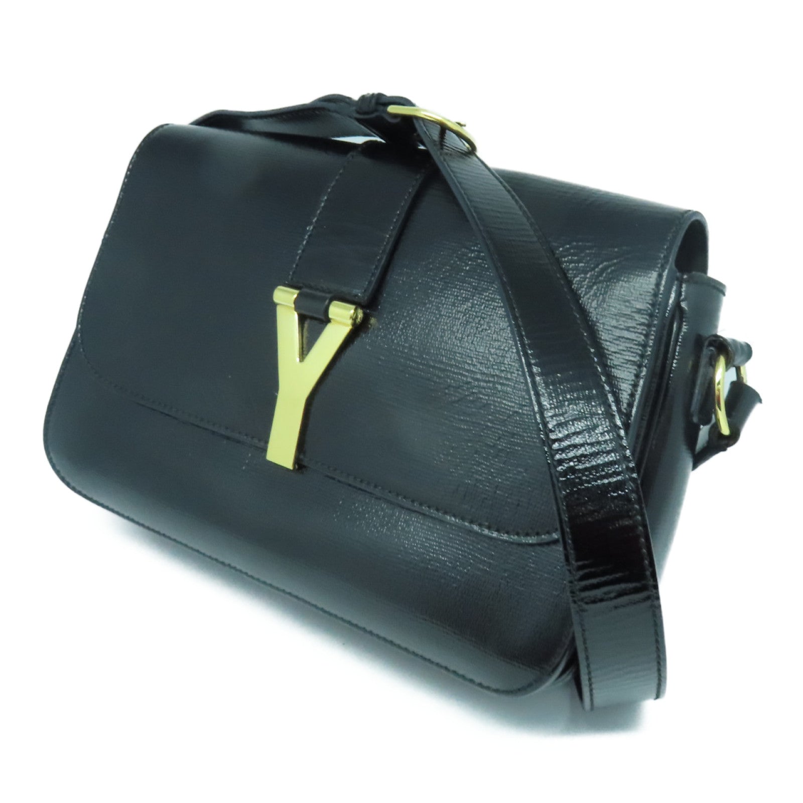 SAINT LAURENT 漆皮皮革Shoulder Bag金扣肩背袋黑色