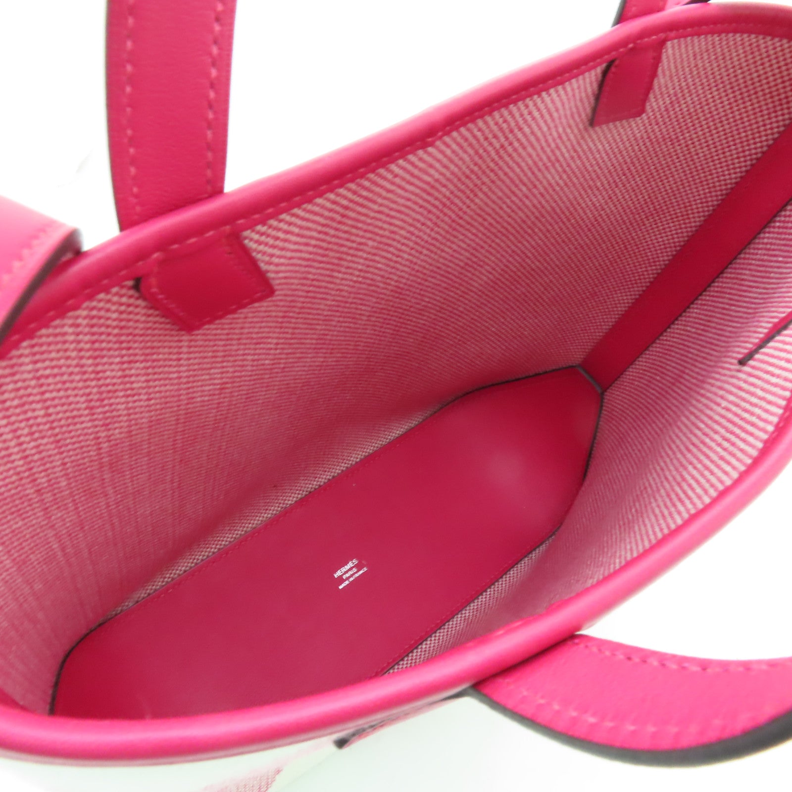 HERMES 帆布Cabas H en Biais手挽肩背兩用袋Rose Shocking粉紅色