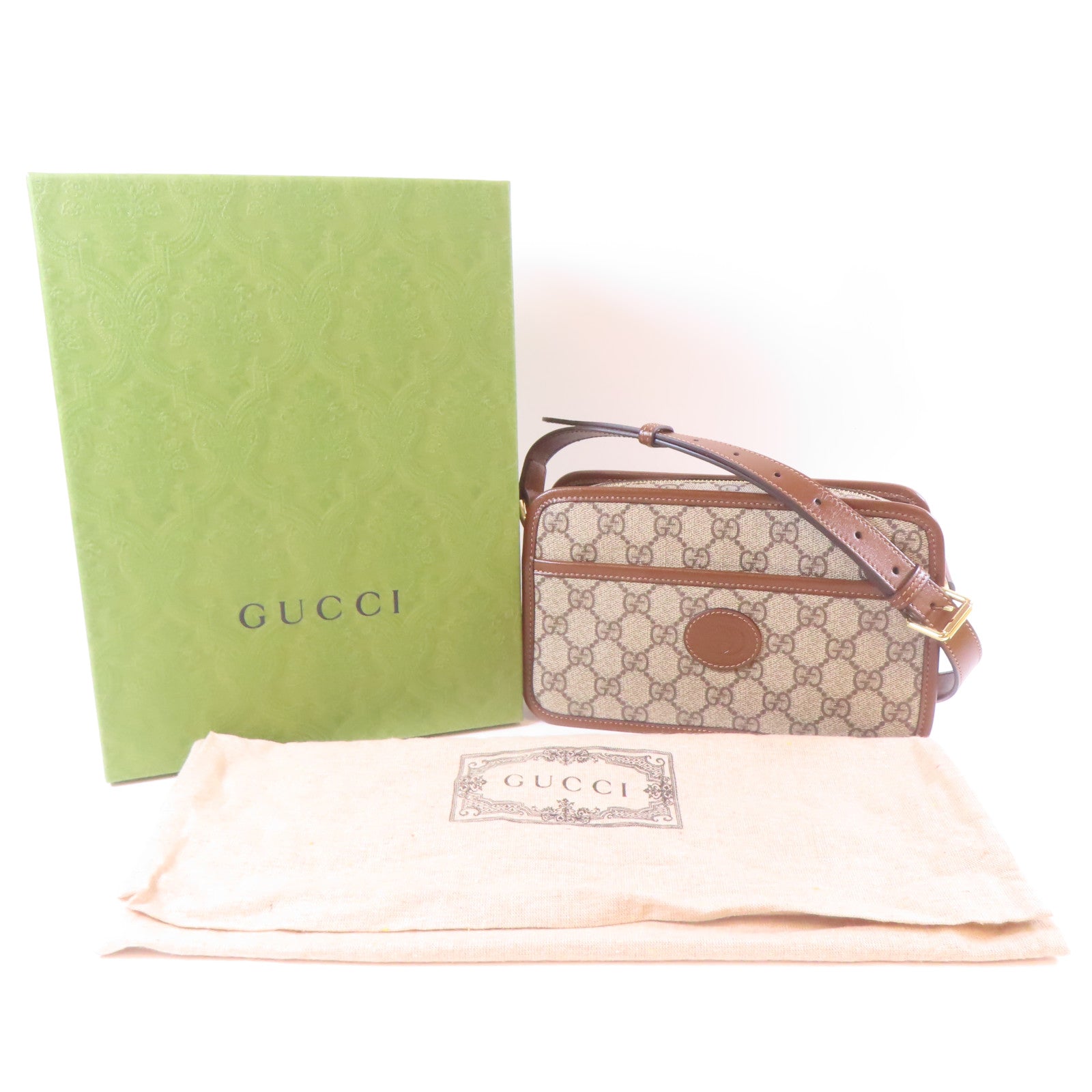 GUCCI 塗層帆布Retro GG金扣肩背袋啡色