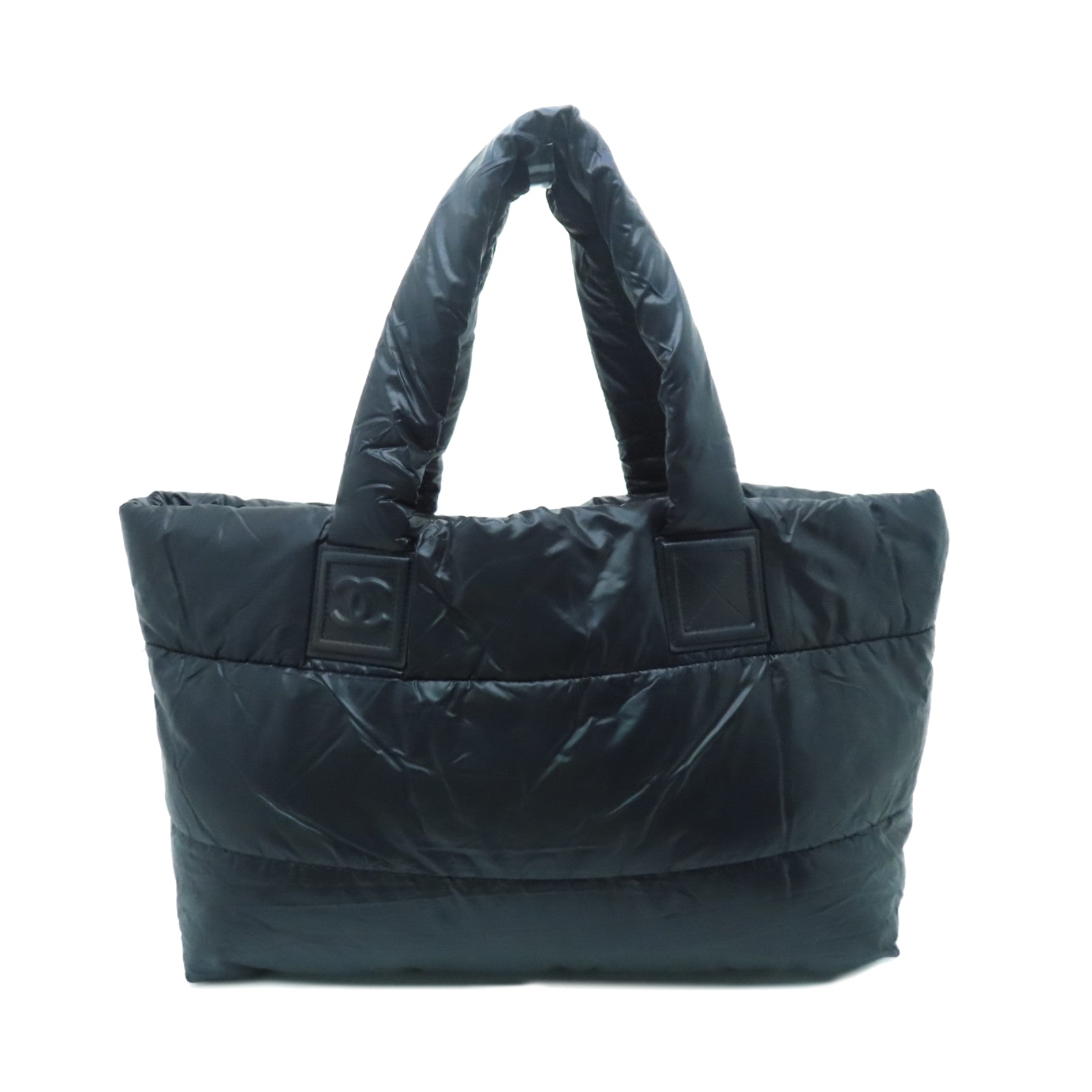 CHANEL nylon Coco Cocoon silver buckle handle bag black
