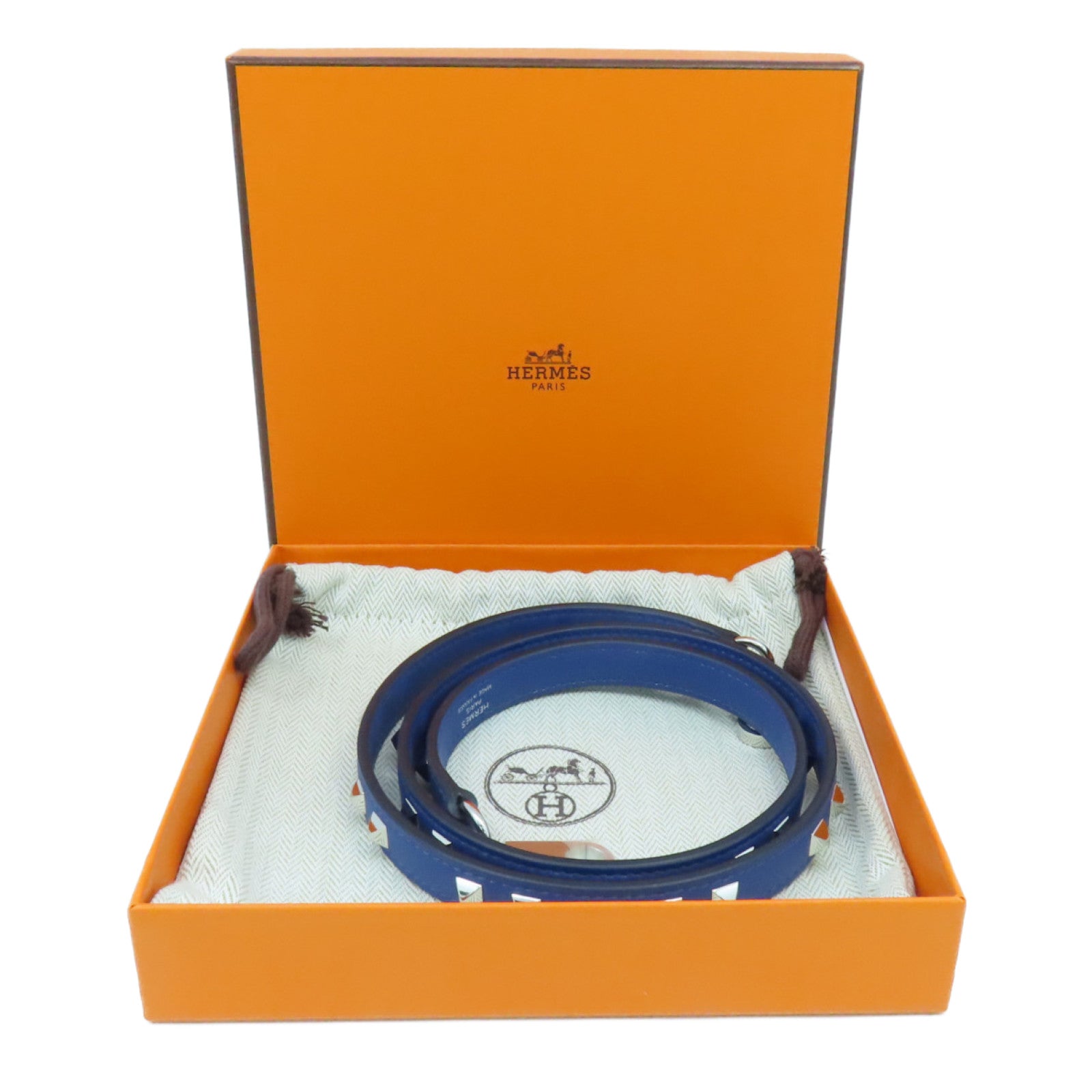 HERMES Swift皮革Mini Dog Carres银扣挂饰蓝色