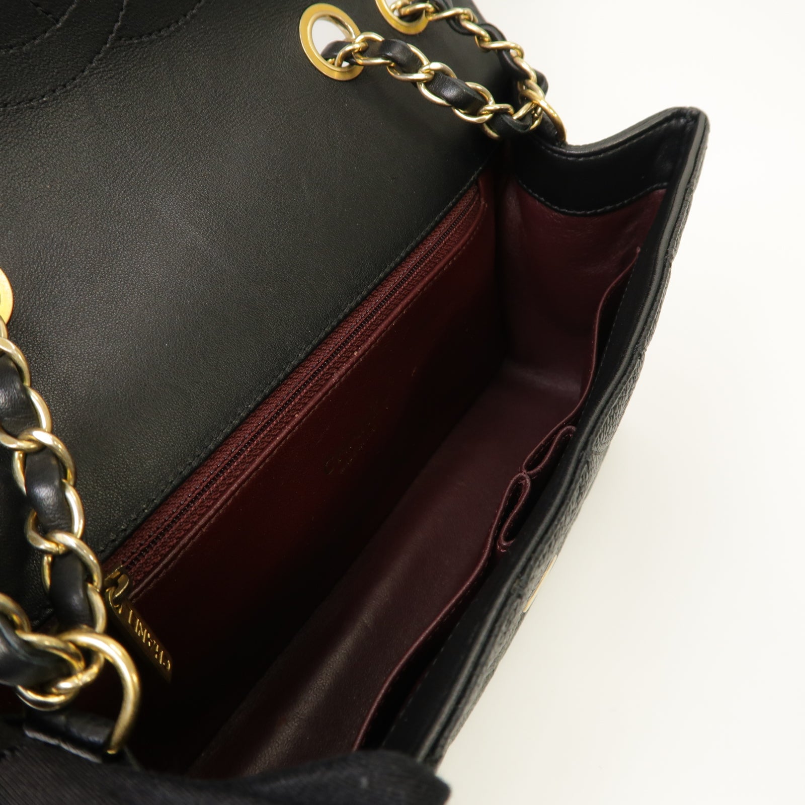 CHANEL 菱格Caviar皮革Chain Shoulder Bag金扣鏈帶肩背袋黒色