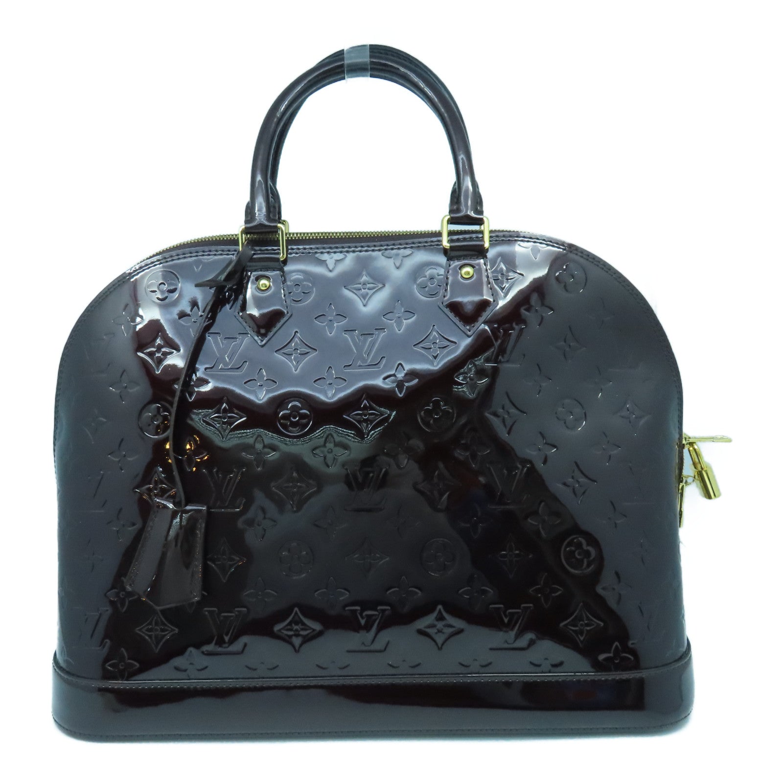 LOUIS VUITTON Monogram Vernis Alma GM金扣手挽袋紫色