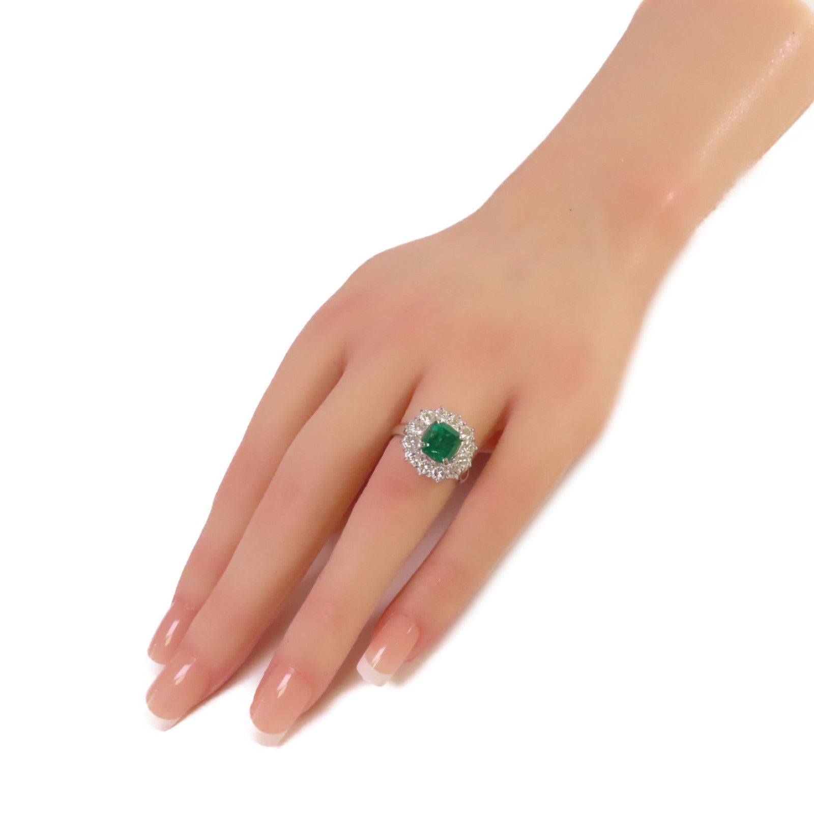 JEWELRY PT900鉑金/1.85ct綠寶石/1.41ct鑽石Emerald Ring戒指US#6
