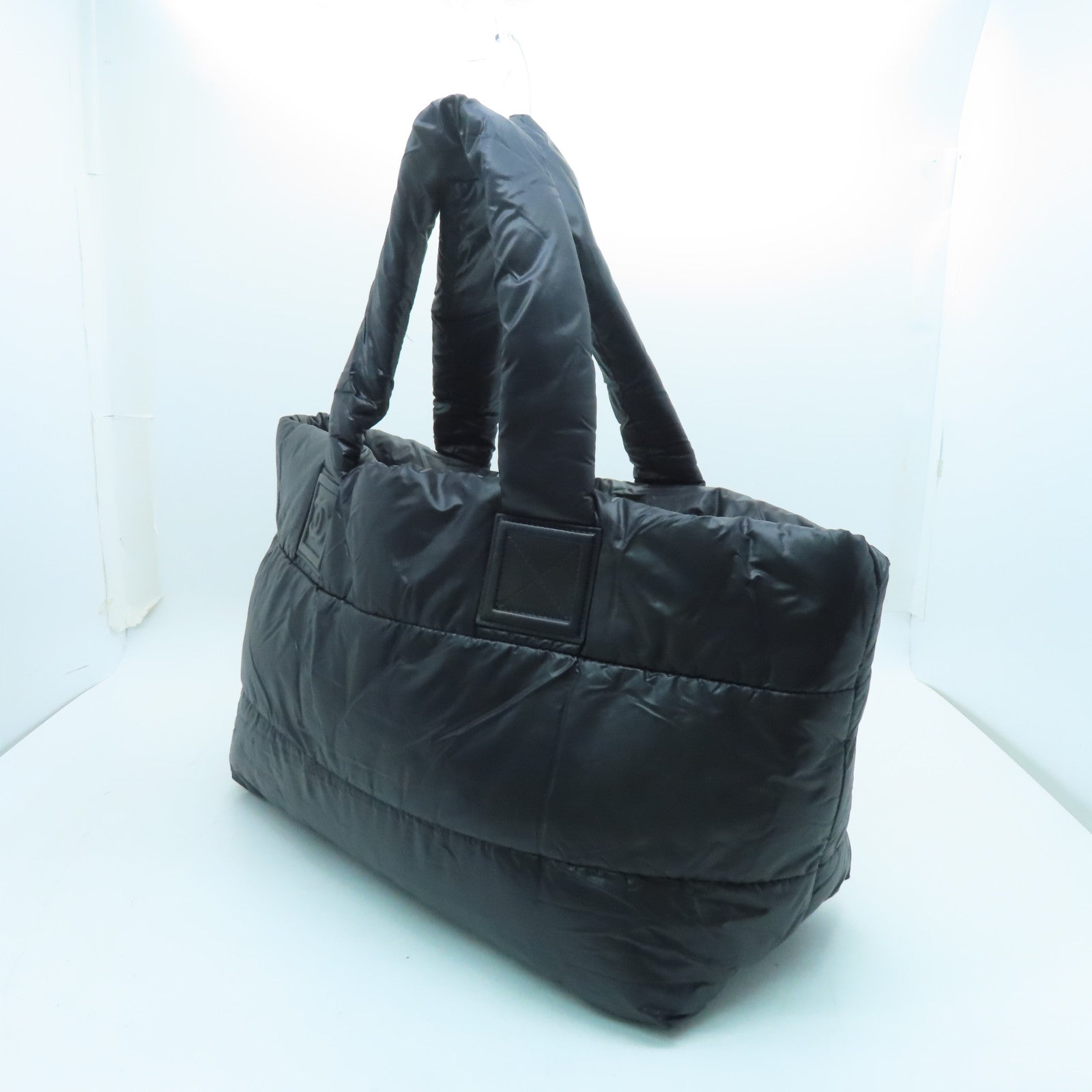 CHANEL nylon Coco Cocoon silver buckle handle bag black