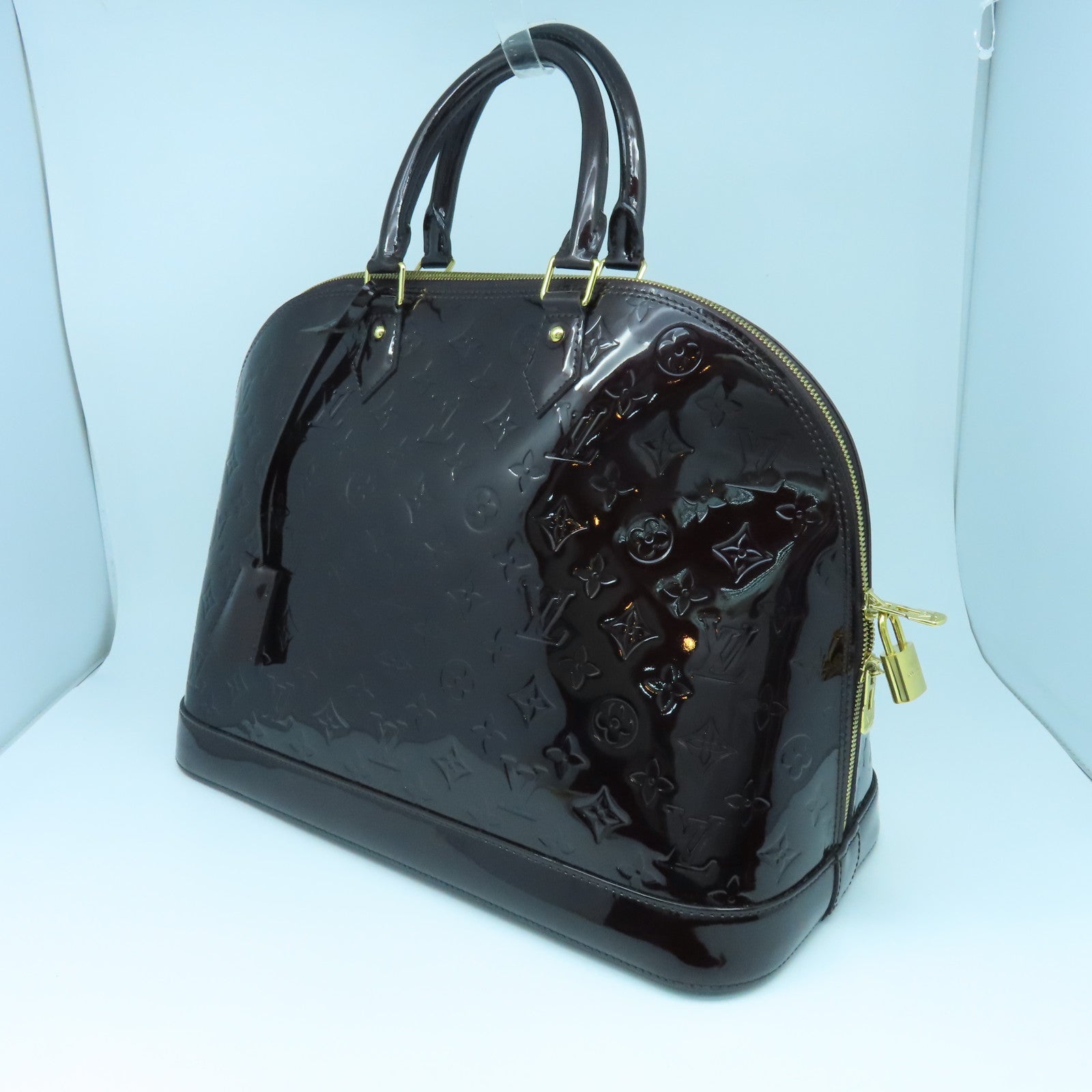 LOUIS VUITTON Monogram Vernis Alma GM金扣手挽袋紫色
