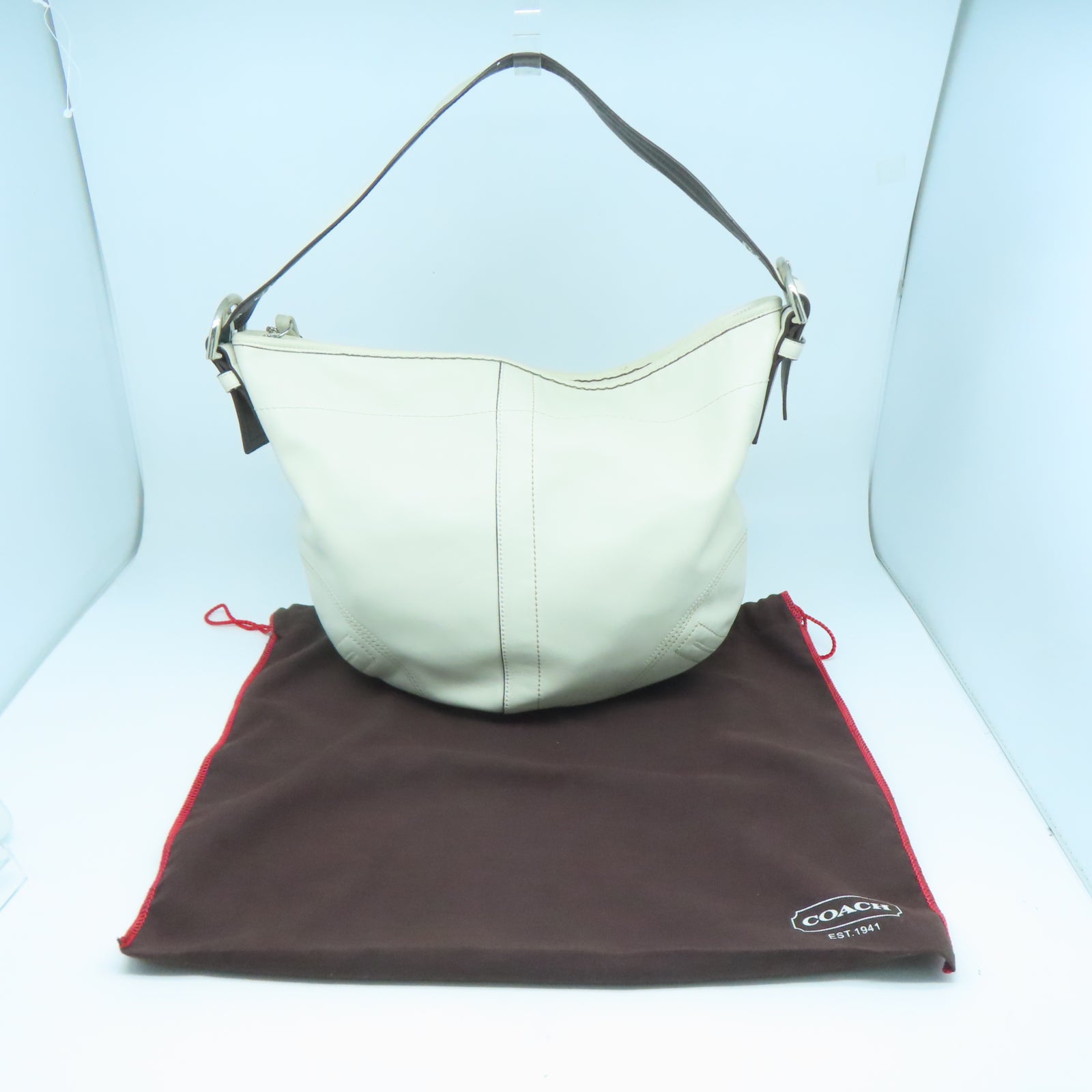 COACH 牛皮皮革Shoulder Bag銀扣肩背袋白色