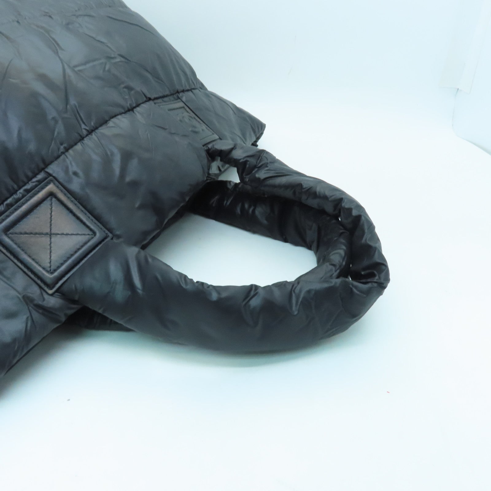 CHANEL nylon Coco Cocoon silver buckle handle bag black