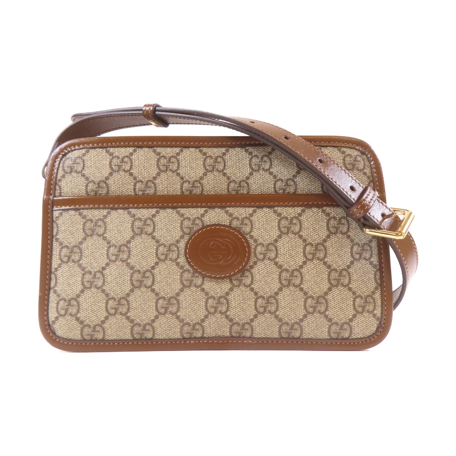 GUCCI 塗層帆布Retro GG金扣肩背袋啡色