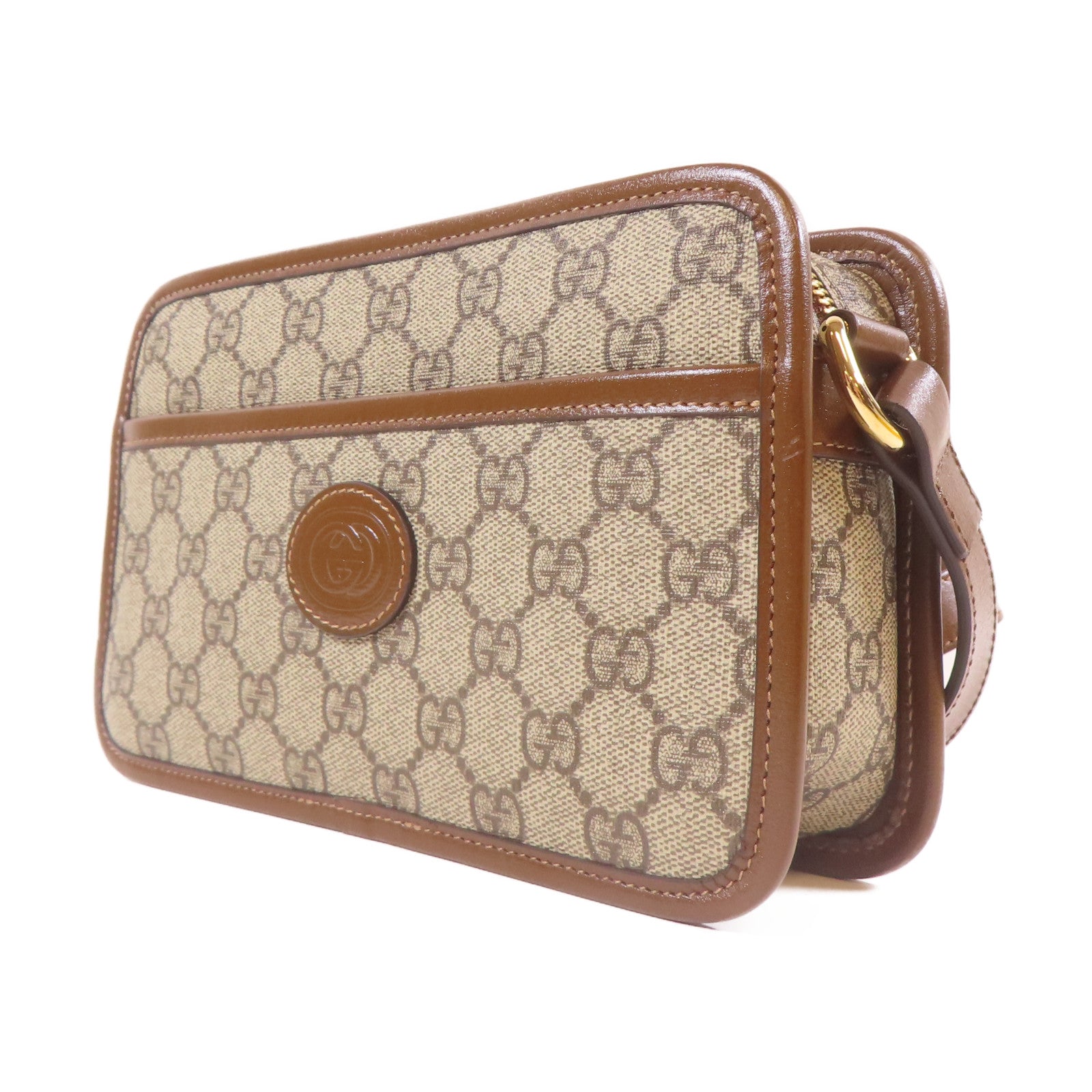 GUCCI 塗層帆布Retro GG金扣肩背袋啡色