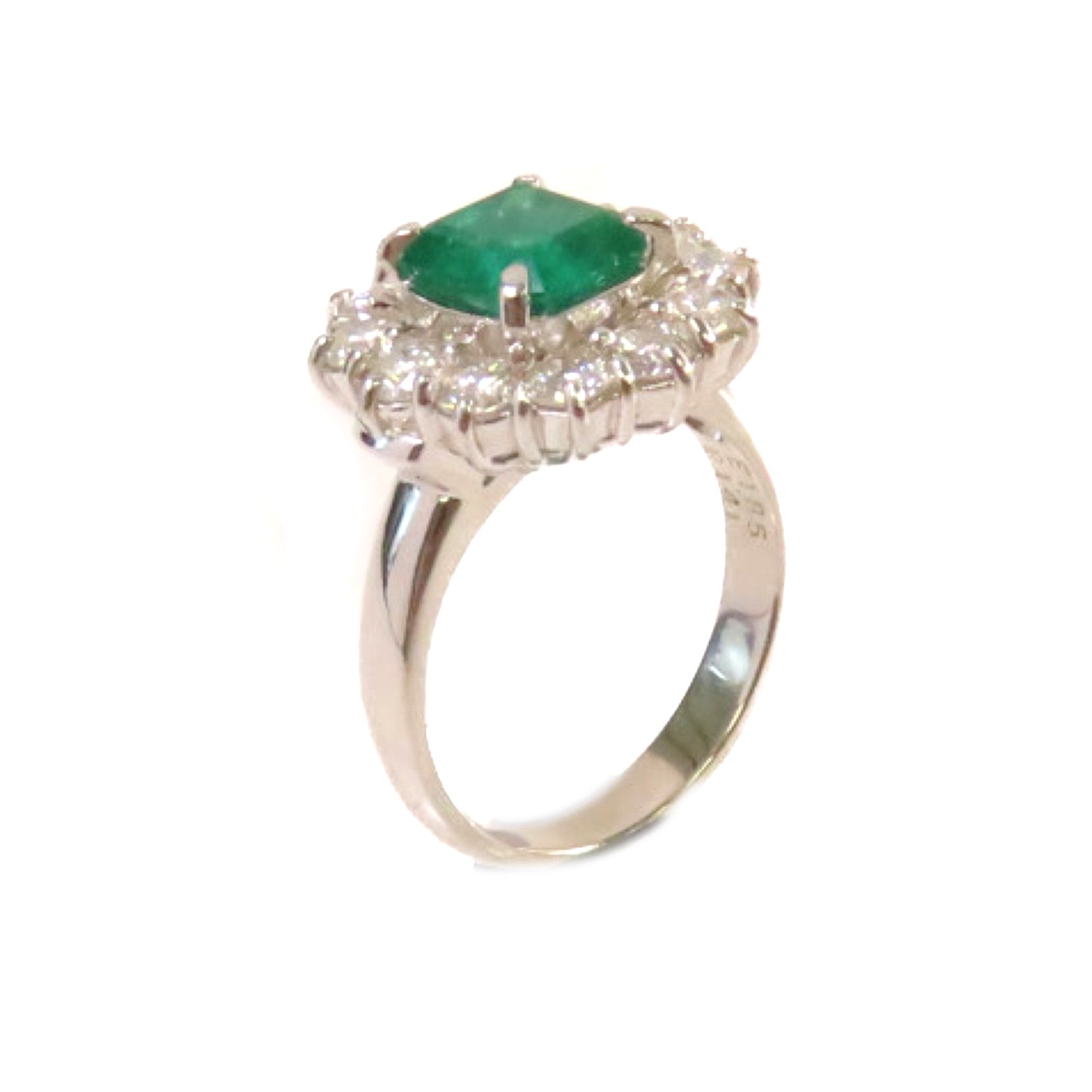 JEWELRY PT900鉑金/1.85ct綠寶石/1.41ct鑽石Emerald Ring戒指US#6