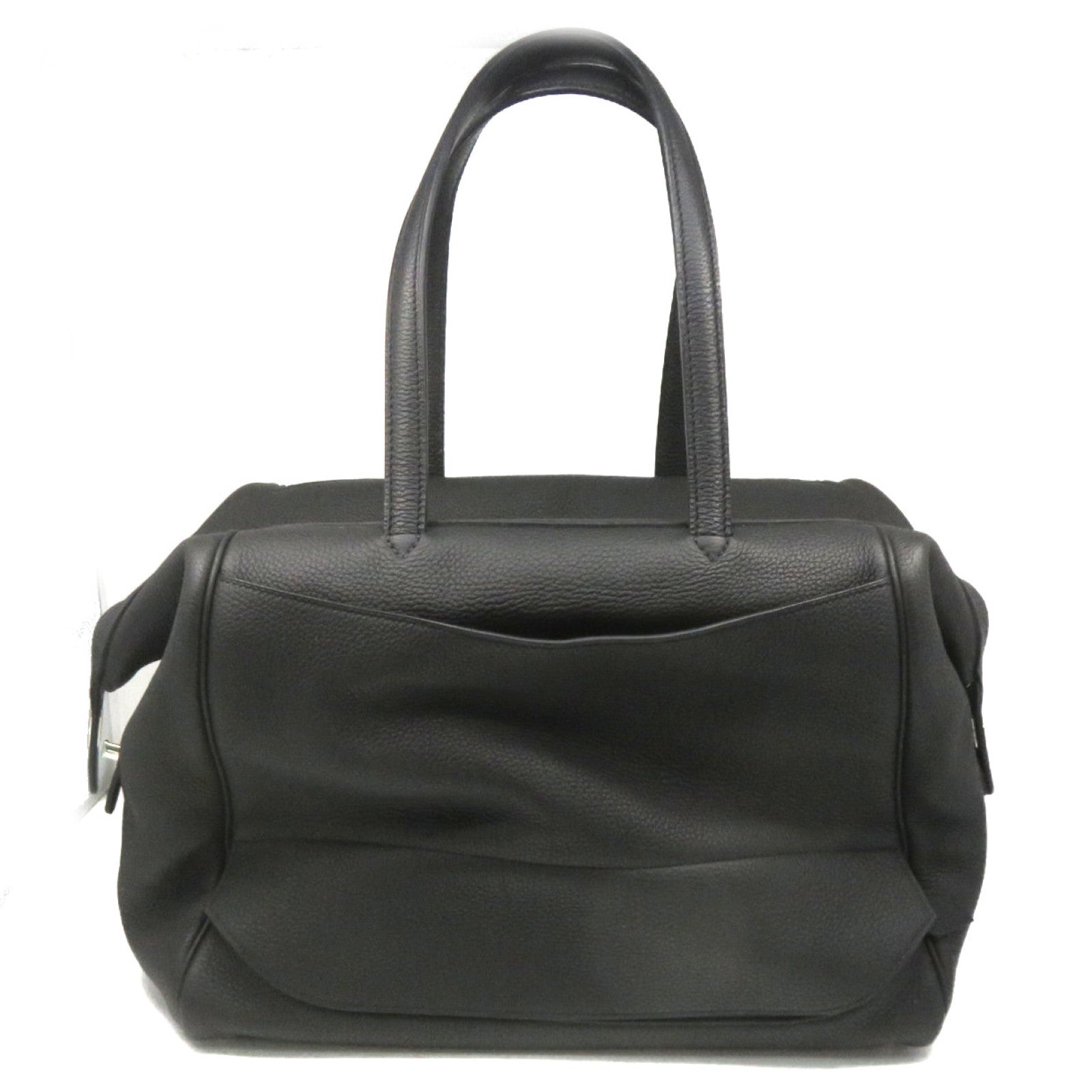 HERMES Togo Leather Wallago Cabine 35 Shoulder Bag Silver Buckle Shoulder Bag Black