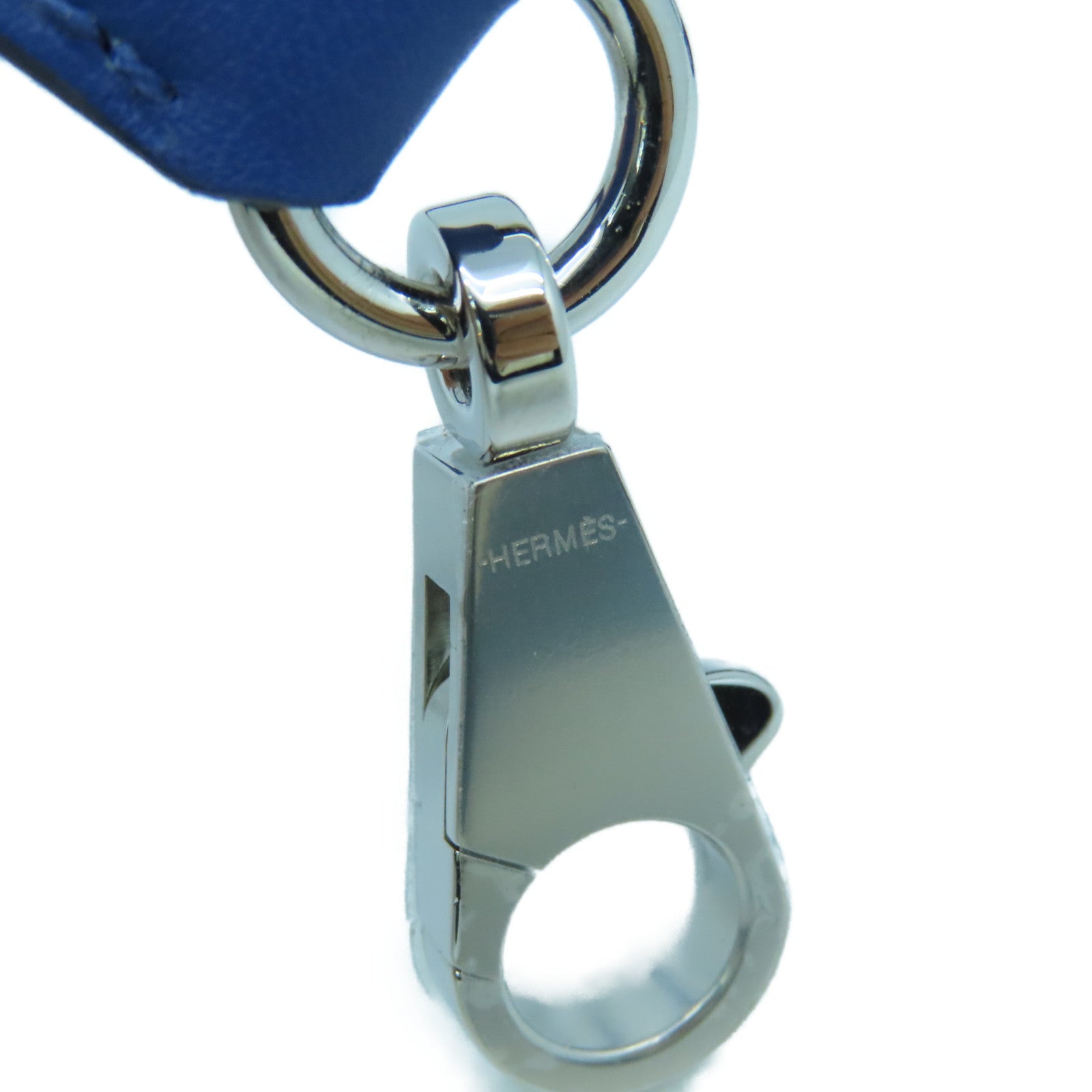 HERMES Swift皮革Mini Dog Carres银扣挂饰蓝色