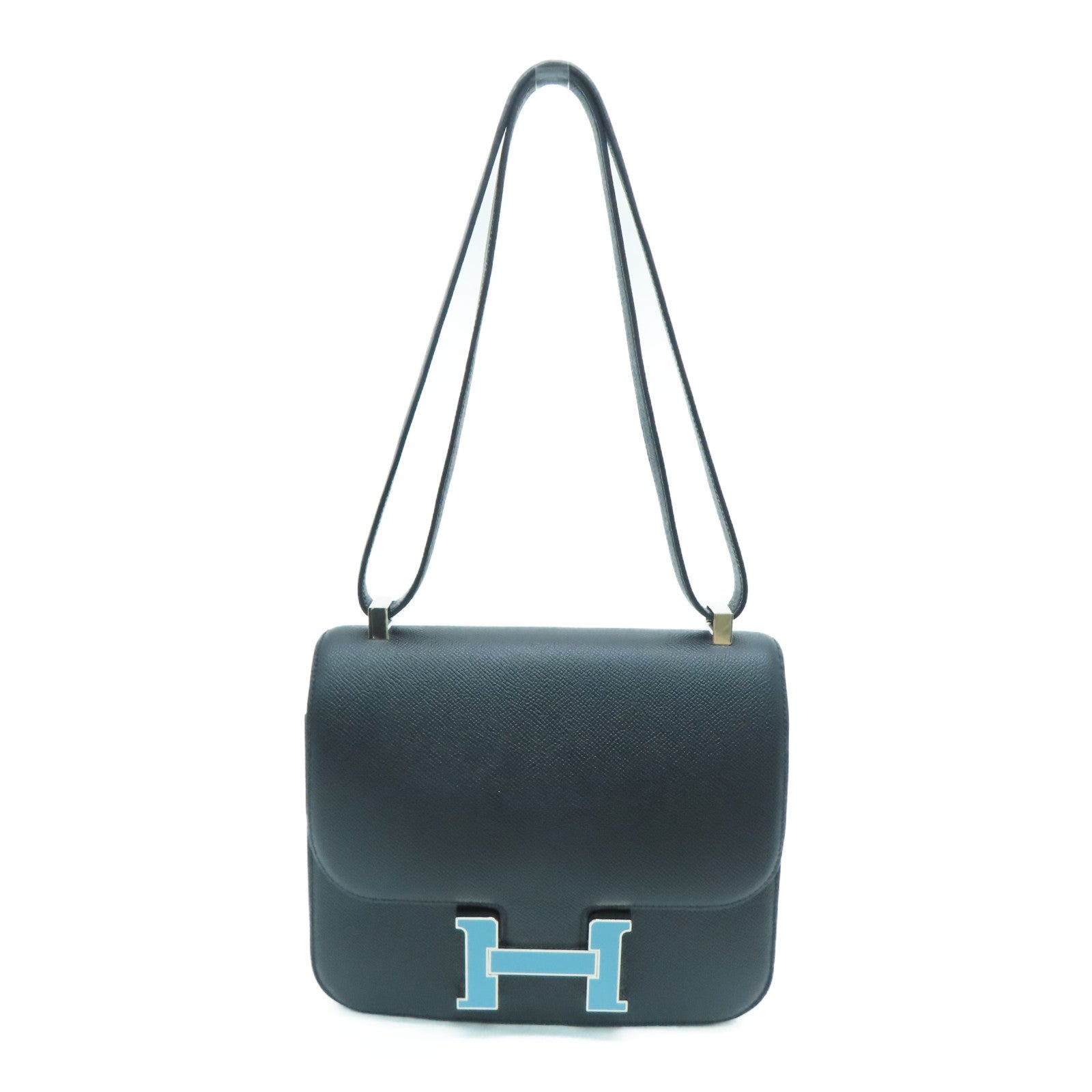 HERMES 【激减优惠】Epsom皮革Constance 24 Enamel银扣肩背袋Noir/黑色