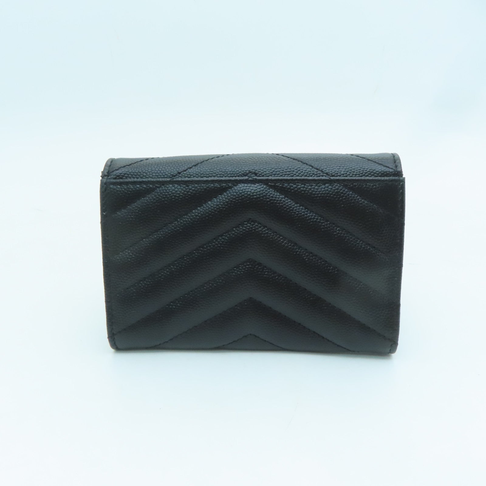 SAINT LAURENT Twill Calfskin Leather Card Case Gold Buckle Black