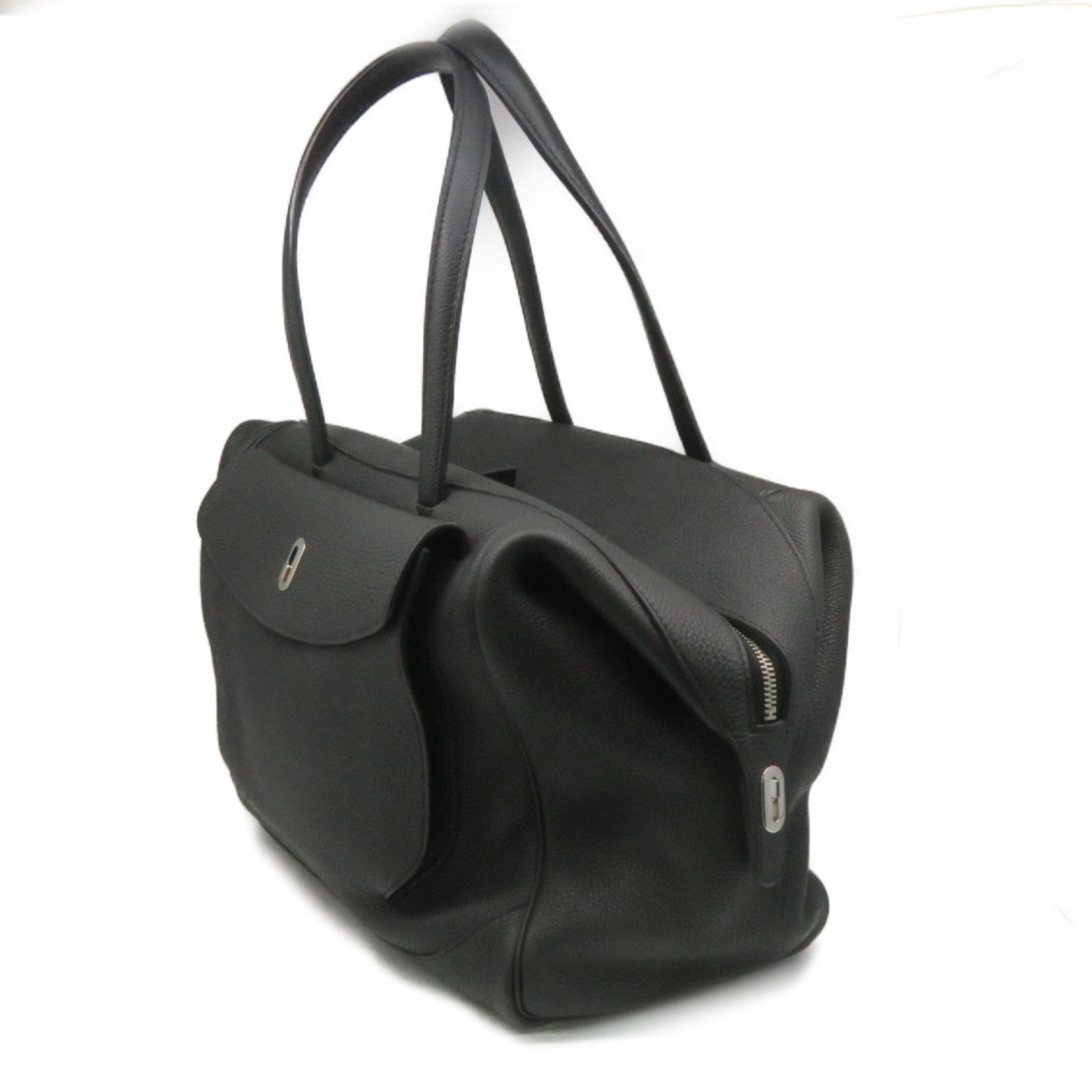 HERMES Togo Leather Wallago Cabine 35 Shoulder Bag Silver Buckle Shoulder Bag Black