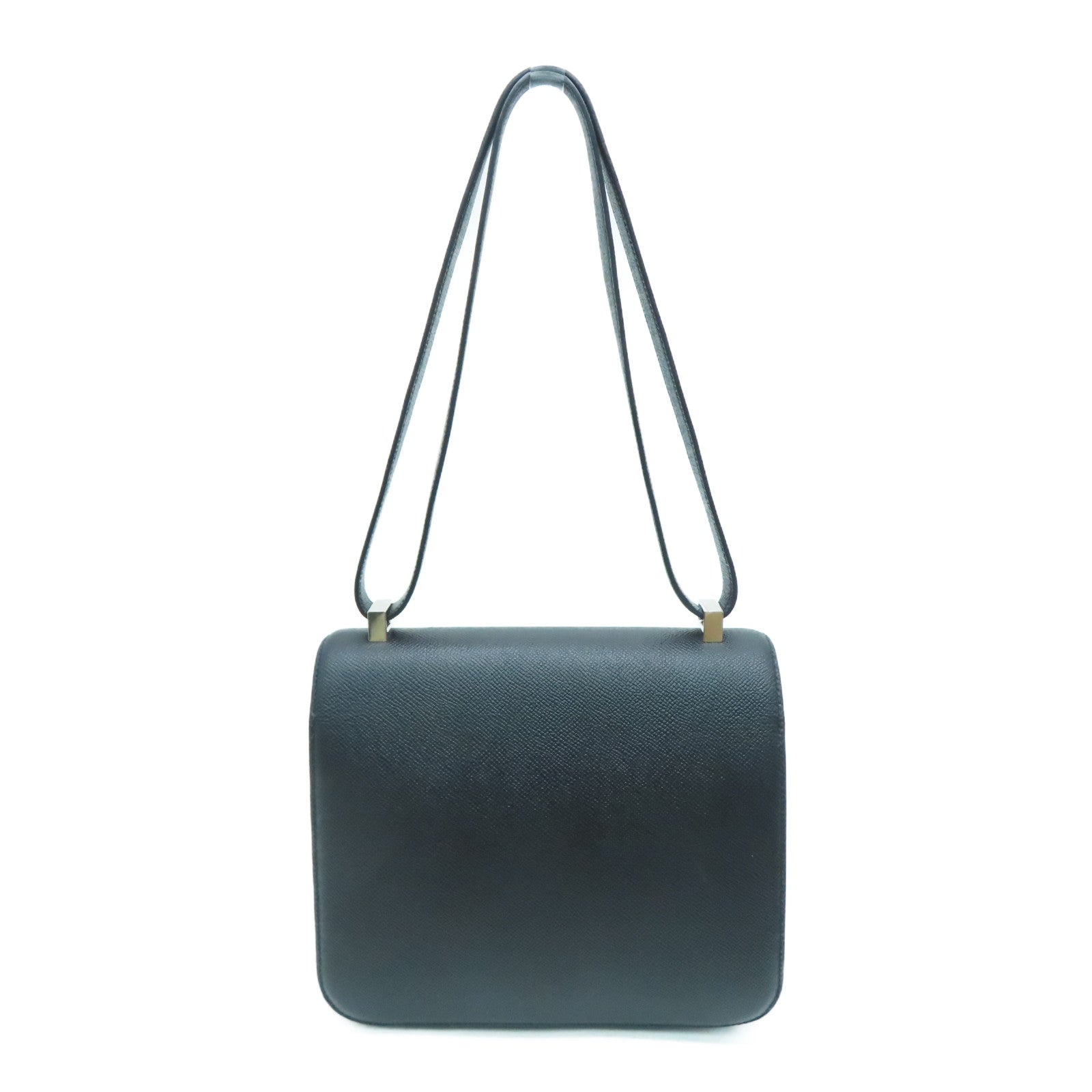 HERMES 【激减优惠】Epsom皮革Constance 24 Enamel银扣肩背袋Noir/黑色