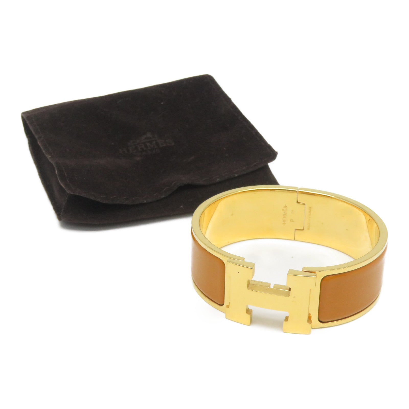 HERMES 琺瑯/金屬Ciic-Ciac Bangle金扣橙色