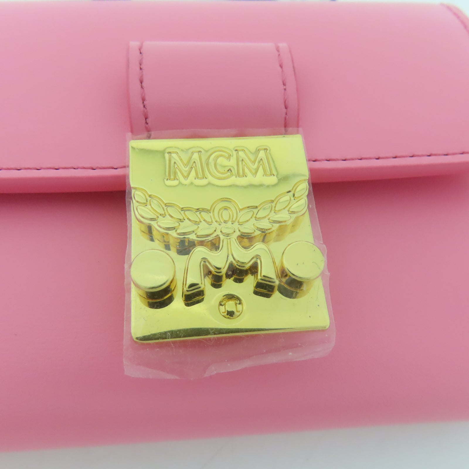 MCM 牛皮皮革Wallet金扣錢包粉紅色