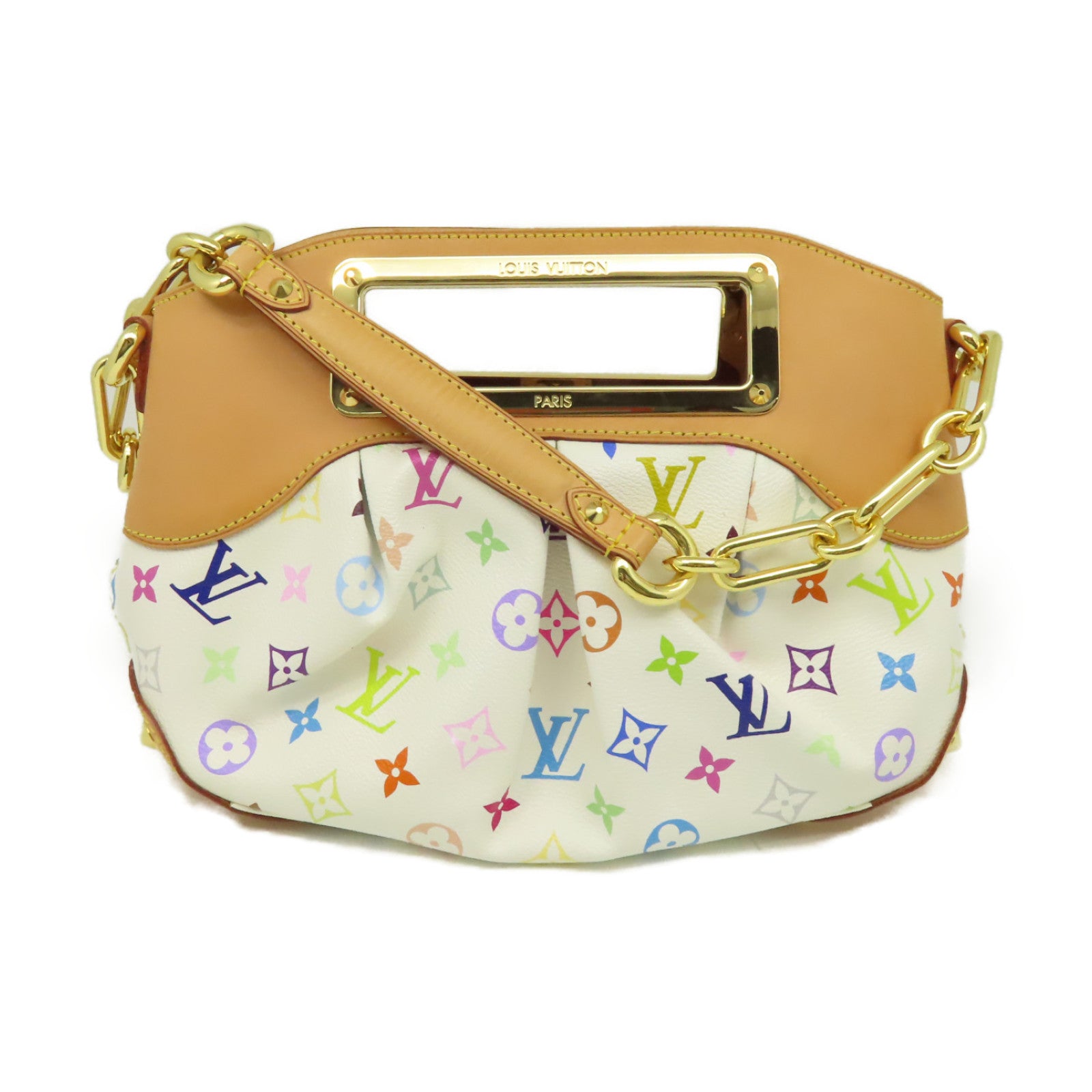 LOUIS VUITTON Monogram Multicolore Judy PM 2way Shoulder Bag金扣手挽肩背兩用袋白色/啡色