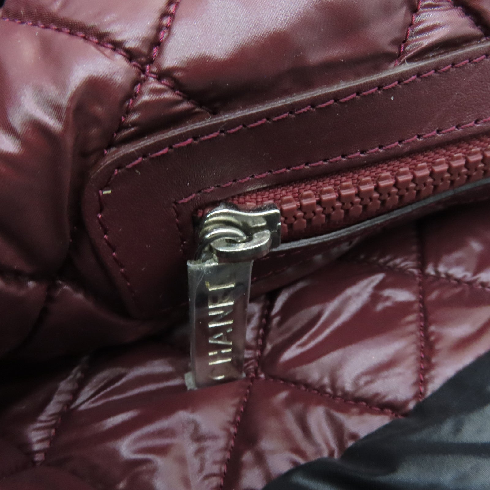 CHANEL nylon Coco Cocoon silver buckle handle bag black
