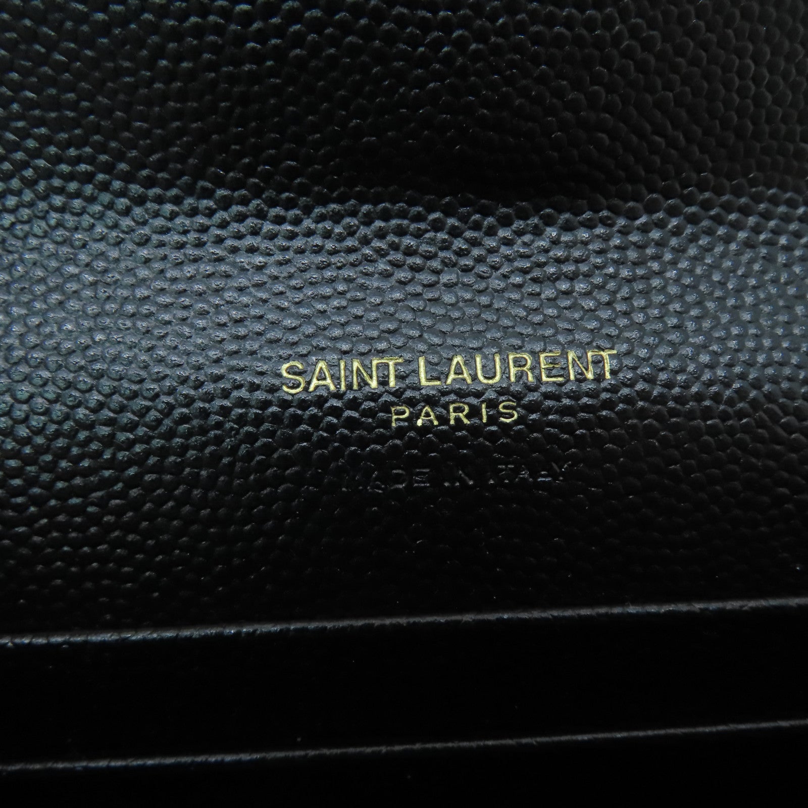 SAINT LAURENT Twill Calfskin Leather Card Case Gold Buckle Black